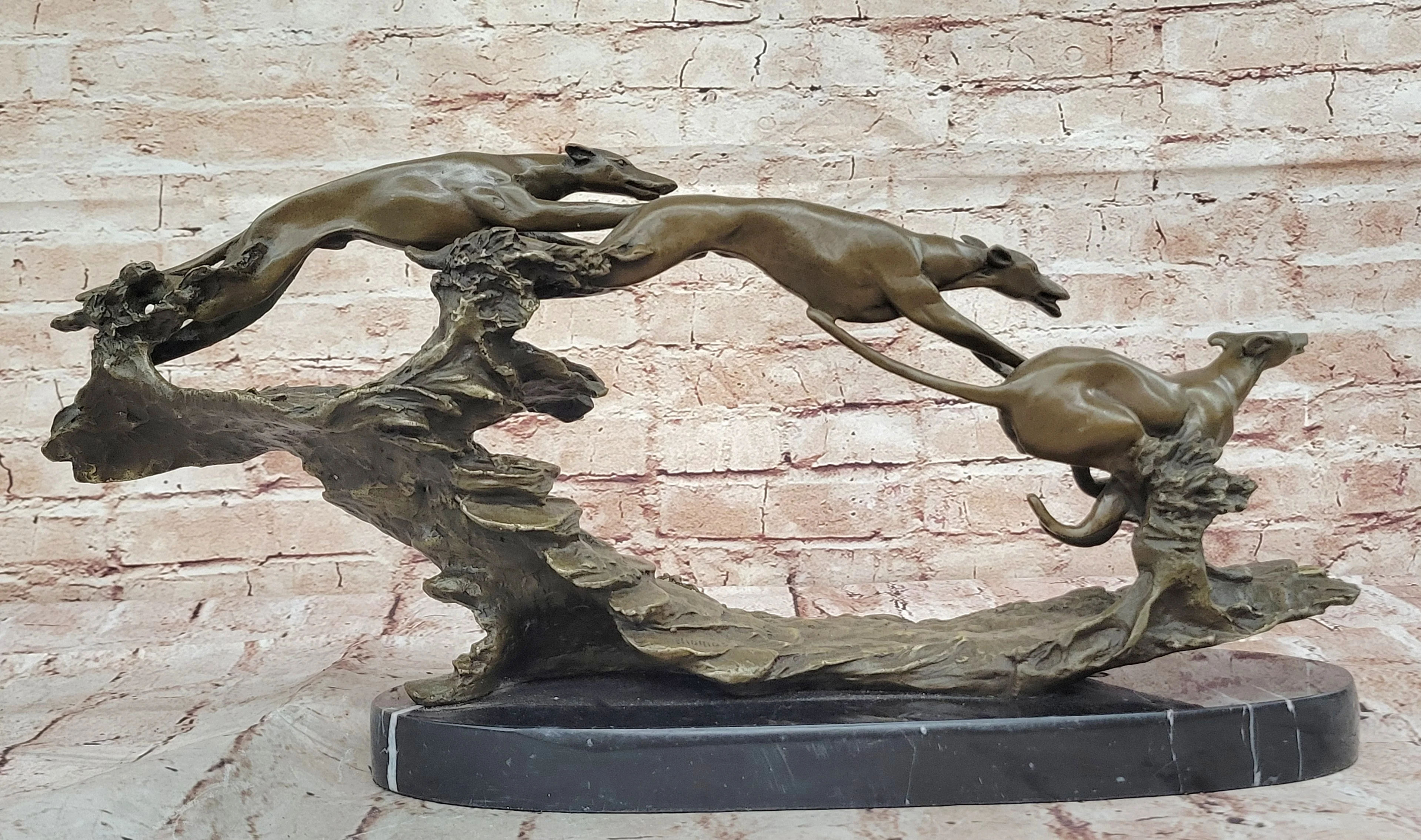 Bronze Greyhound Dog Racing Sculpture; Leaping Trio Original Art - Image 7