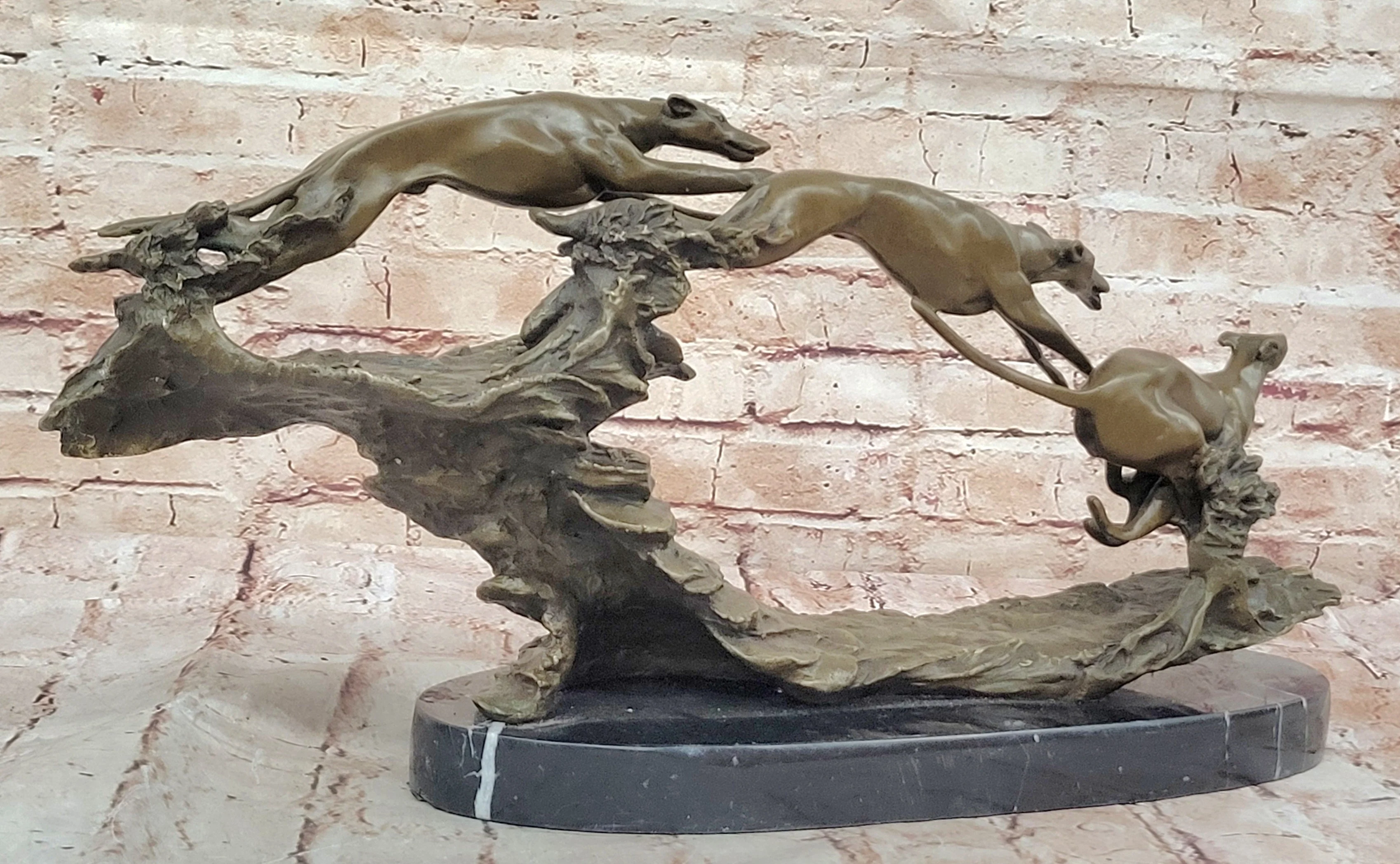 Bronze Greyhound Dog Racing Sculpture; Leaping Trio Original Art - Image 9