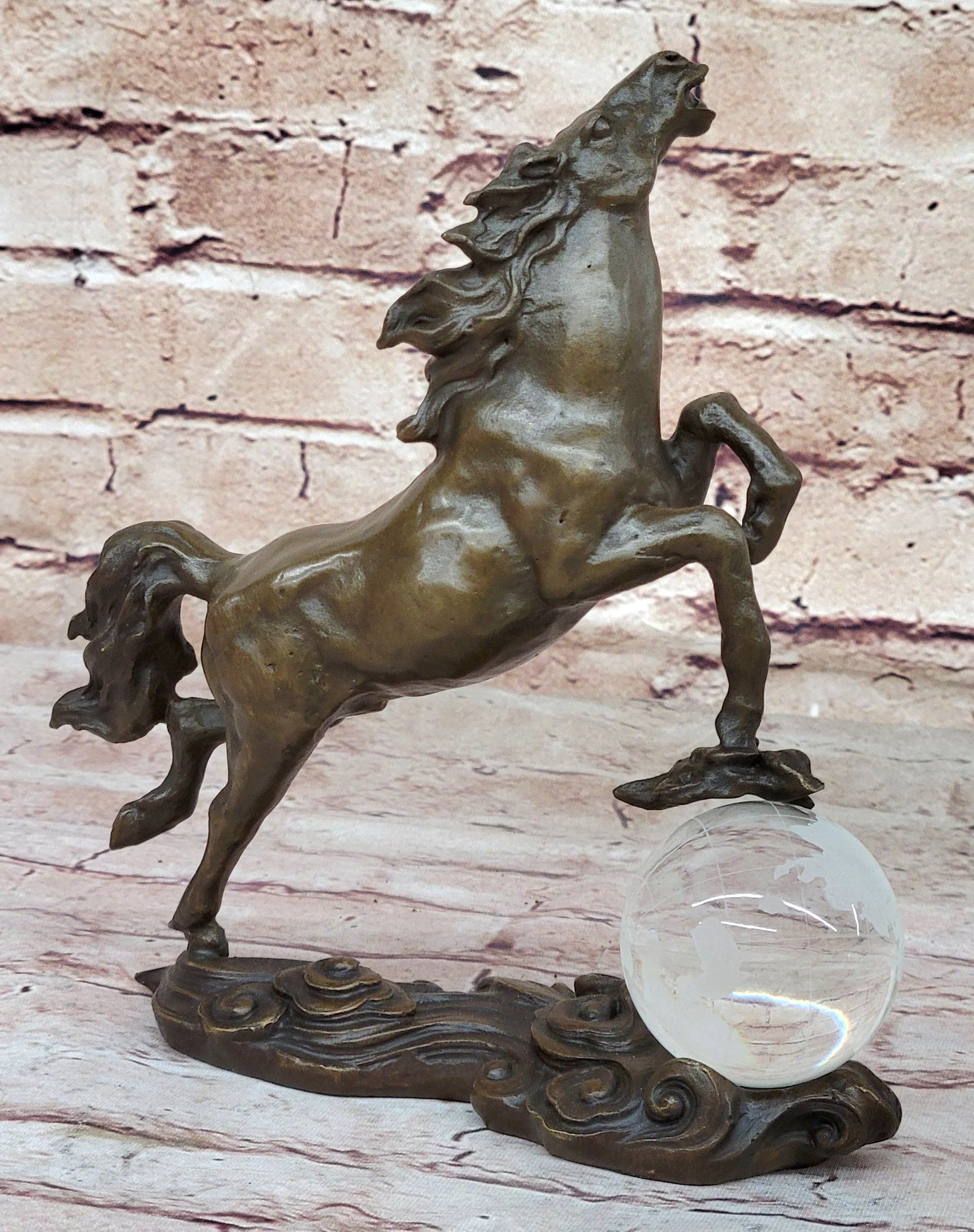 Bronze Horse Figurine Sculpture w/ Crystal Ball - Signed Original Equestrian Art by Milo - Image 4