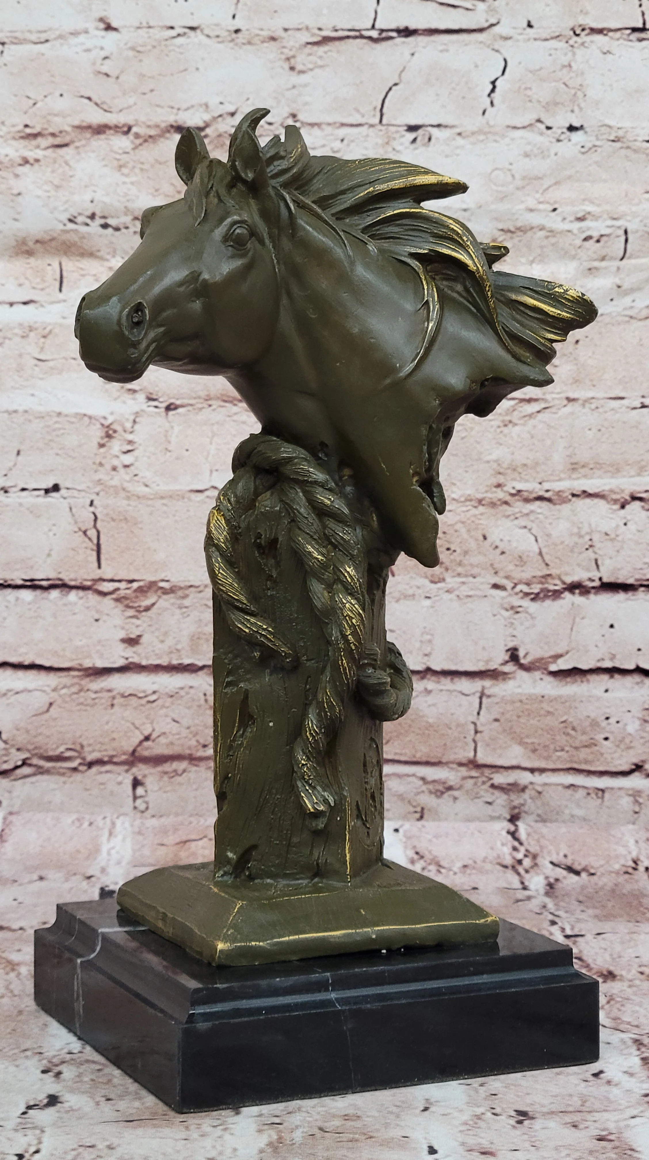 Bronze Horse Head Bust with Rope; Western Equestrian Sculpture - Image 3