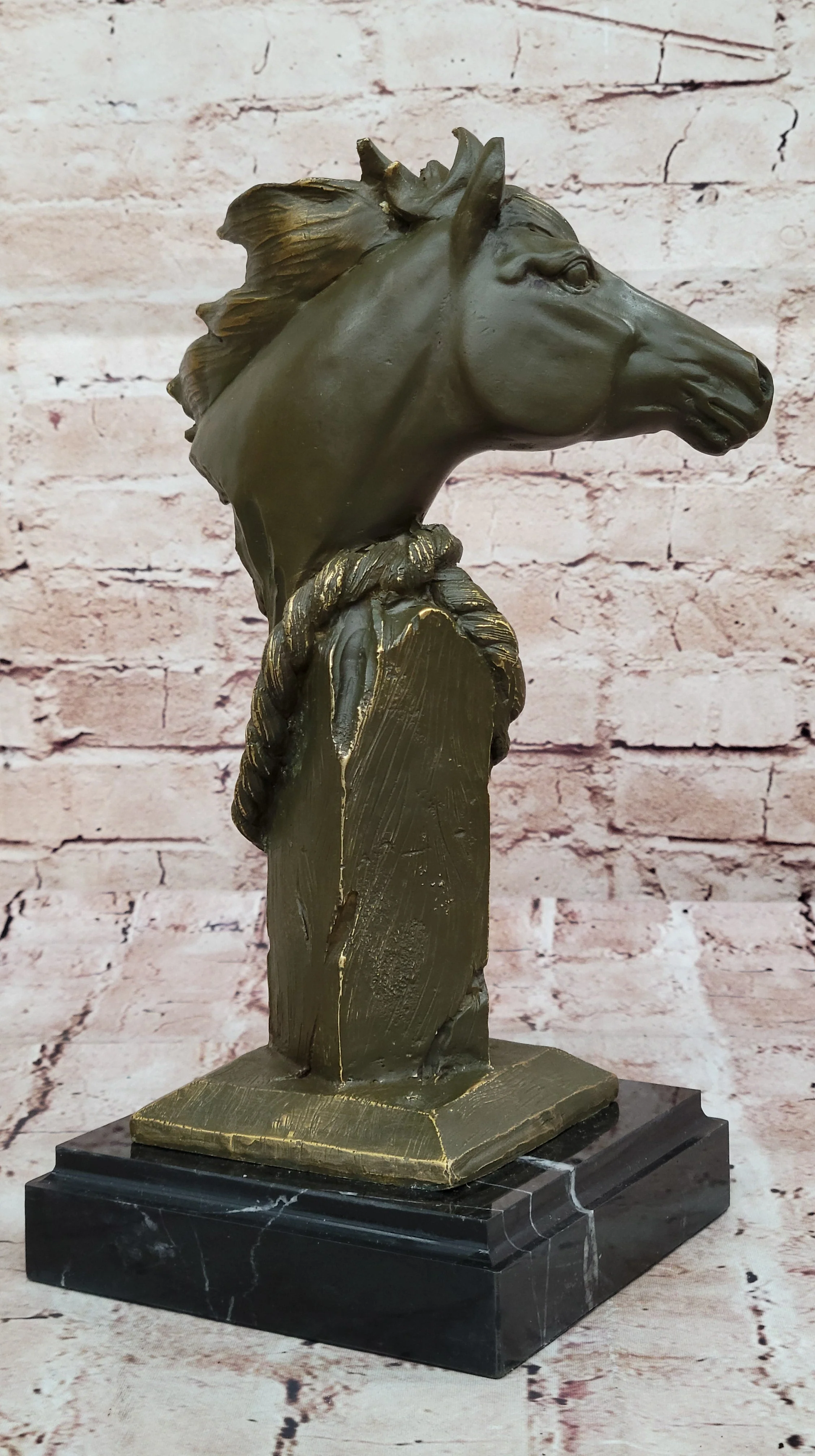 Bronze Horse Head Bust with Rope; Western Equestrian Sculpture - Image 5