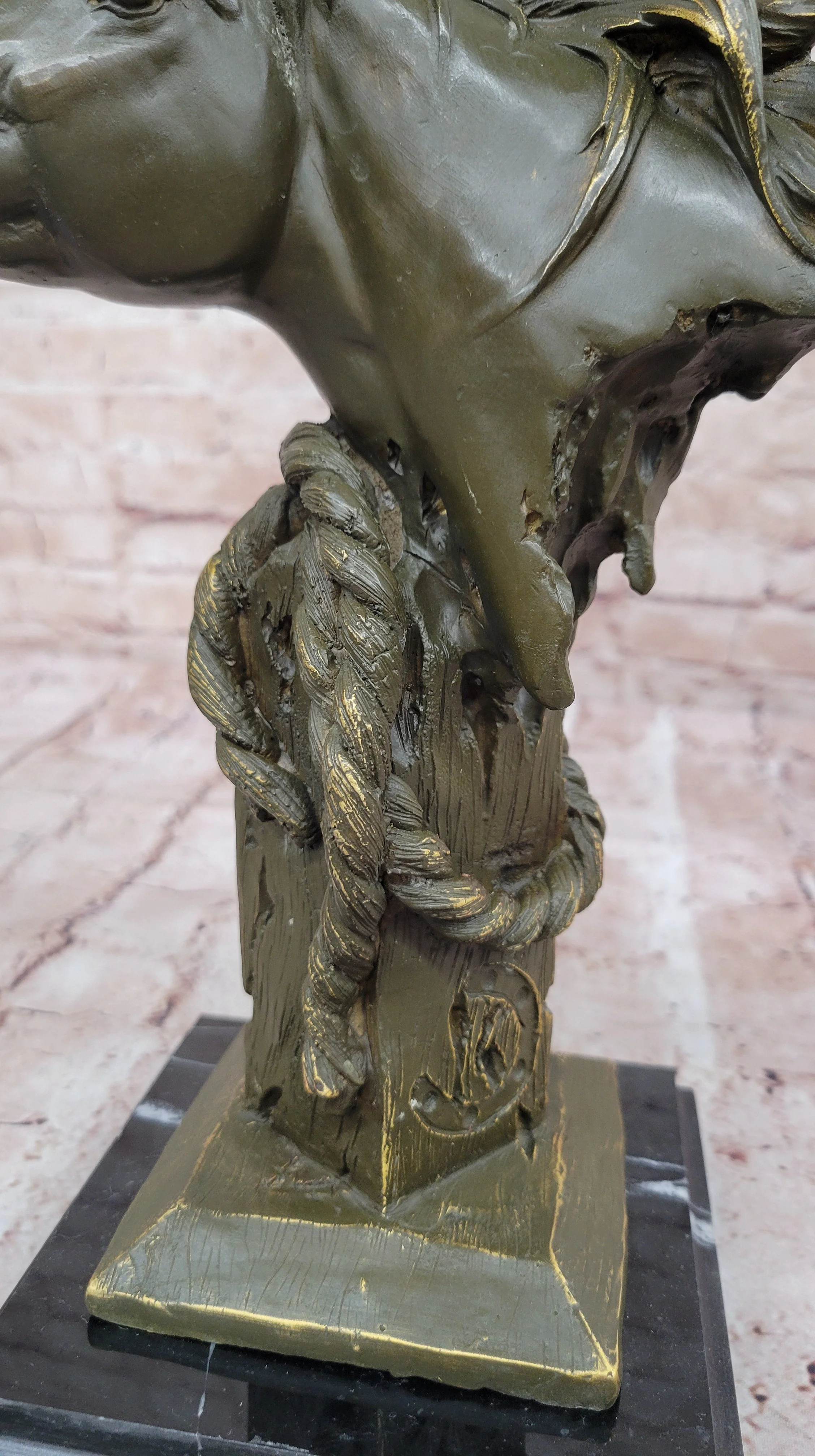 Bronze Horse Head Bust with Rope; Western Equestrian Sculpture - Image 8