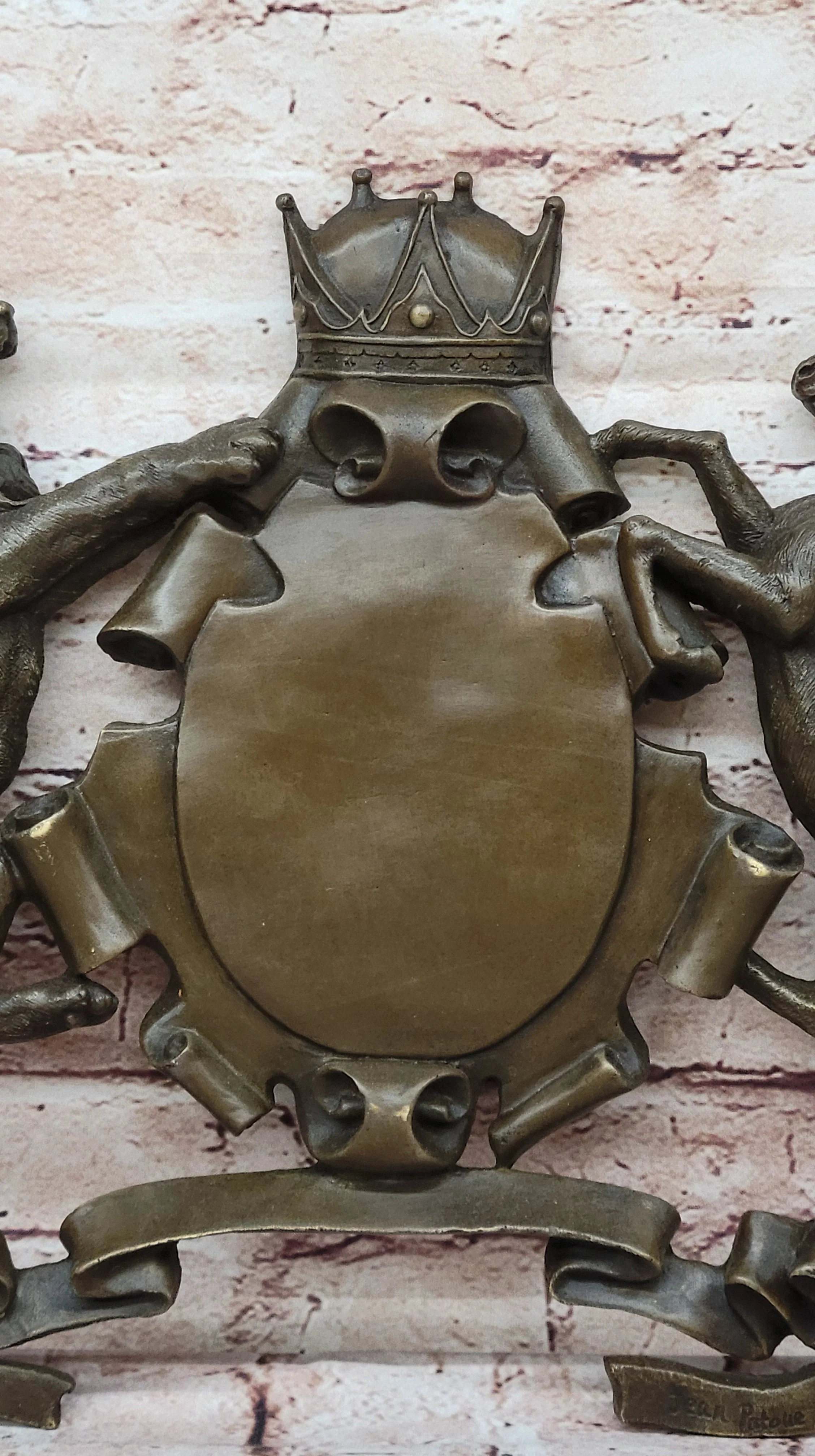 Bronze Lion and Unicorn Heraldic Crest Coat of Arms Hanging Wall Sculpture - Image 2