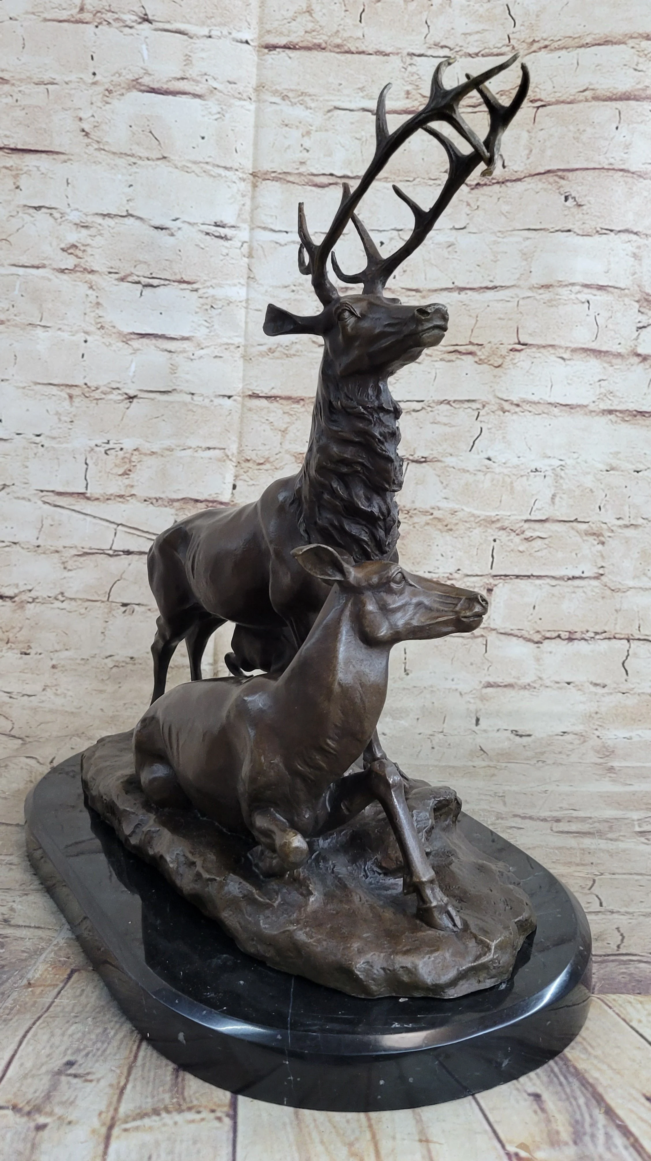 Bronze Marble Statue Elk Deer Caribou Buck Stag Lodge Sculpture Statue - Image 4