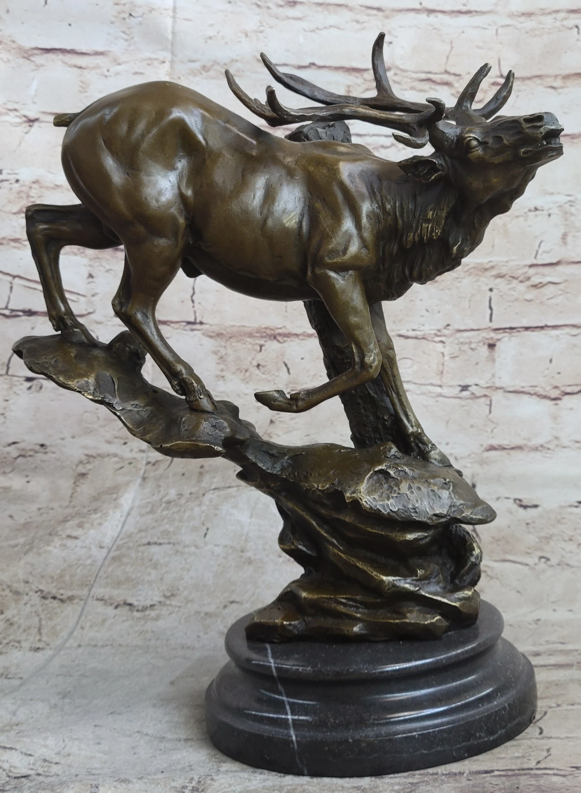 Bronze Marble Statue Elk Deer Stag Hunter Wildlife Art Sculpture Figure Lost Wax