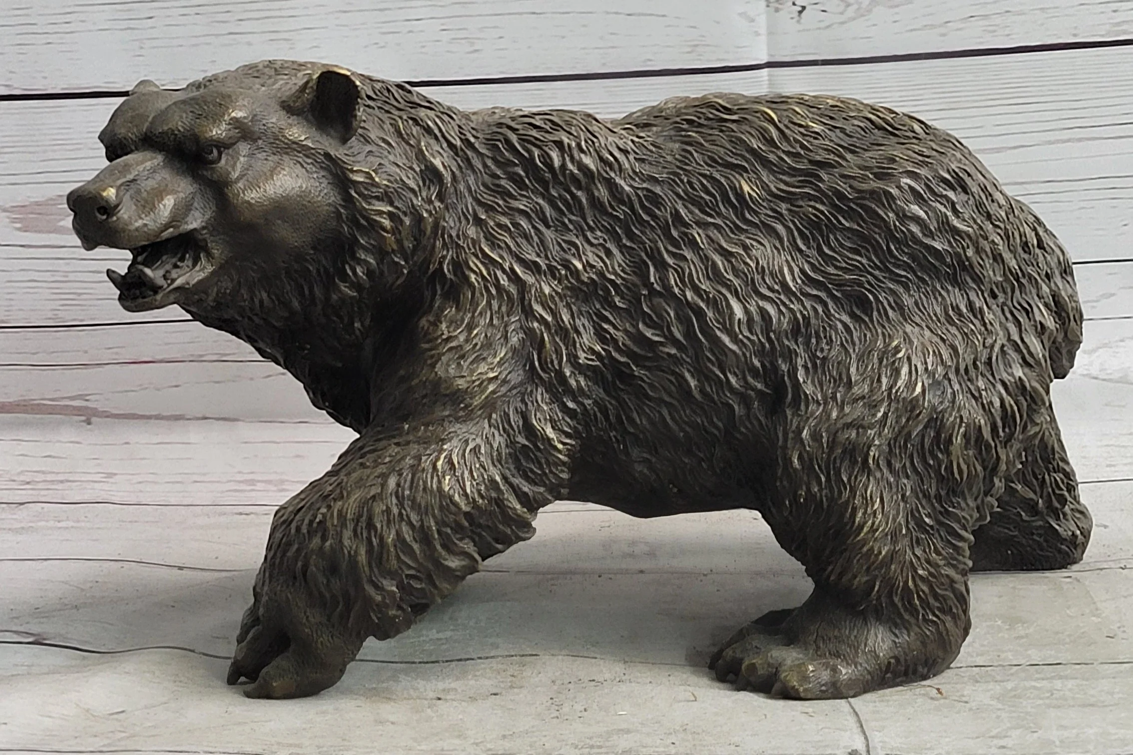 Bronze Metal Bear Figurine Sculpture Statue Handmade Art Figure - Image 3