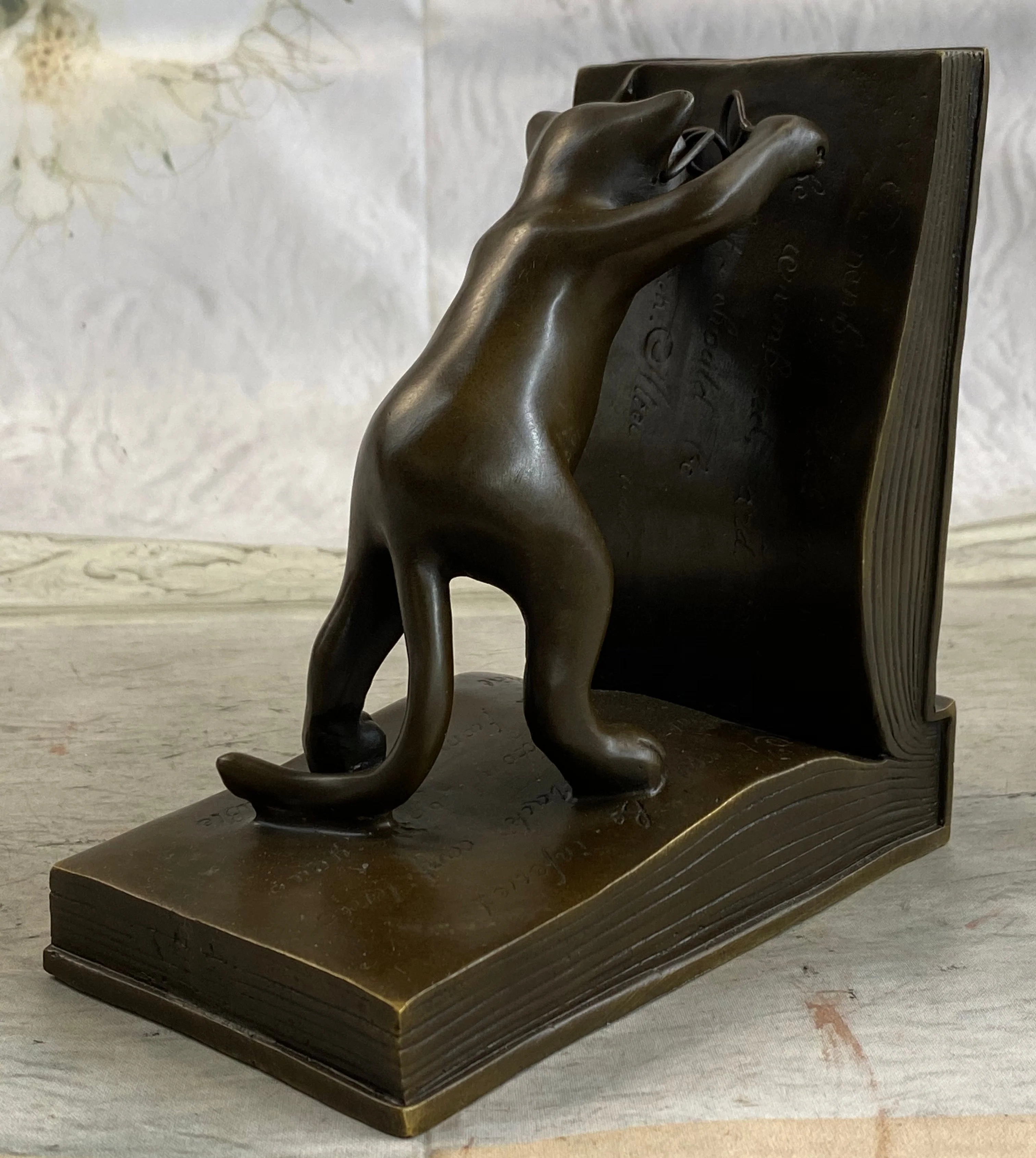 Bronze Metal Cat Kitten Bookends Signed Original Collectible 6" x 6" - Image 2