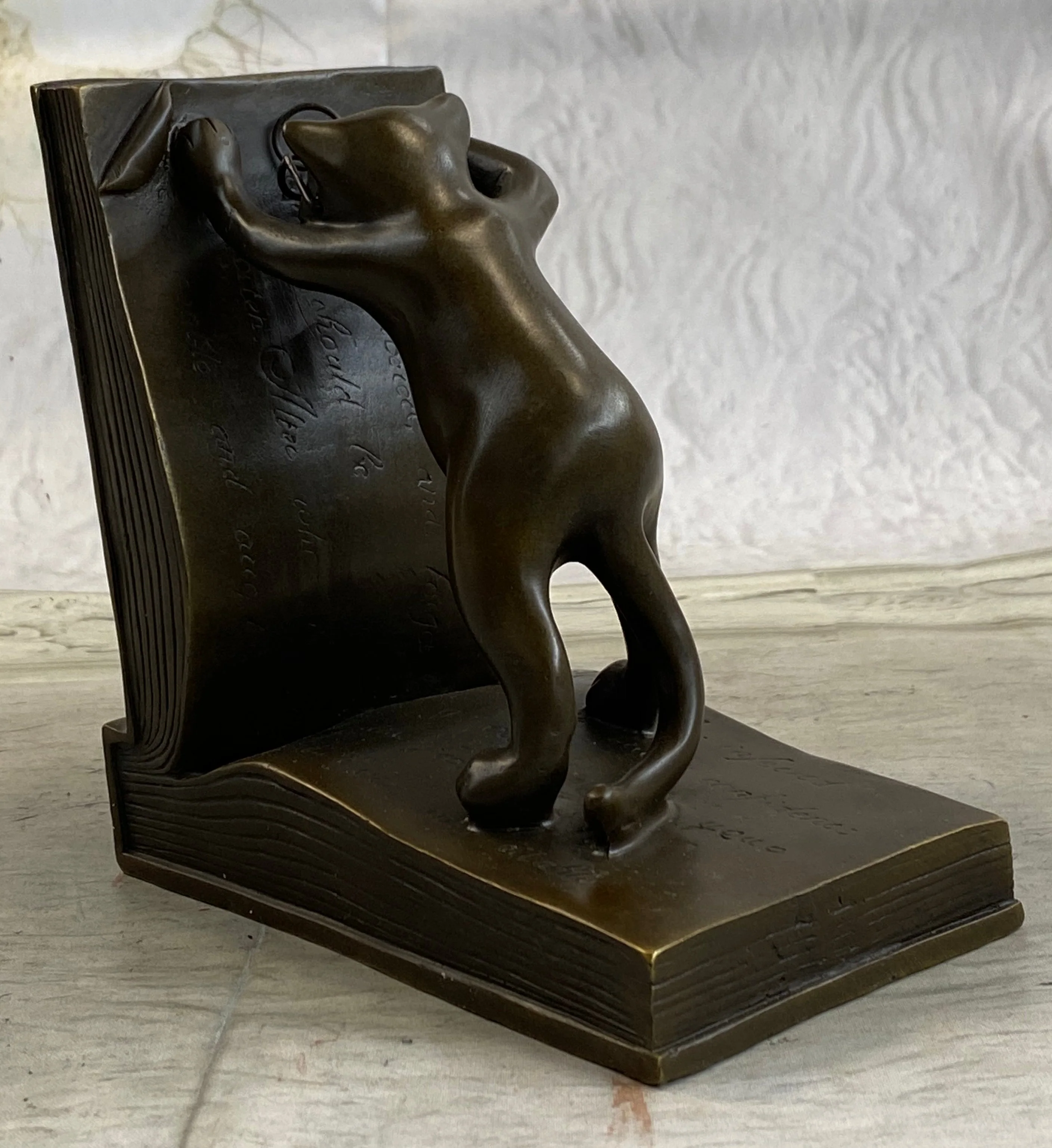 Bronze Metal Cat Kitten Bookends Signed Original Collectible 6" x 6" - Image 3