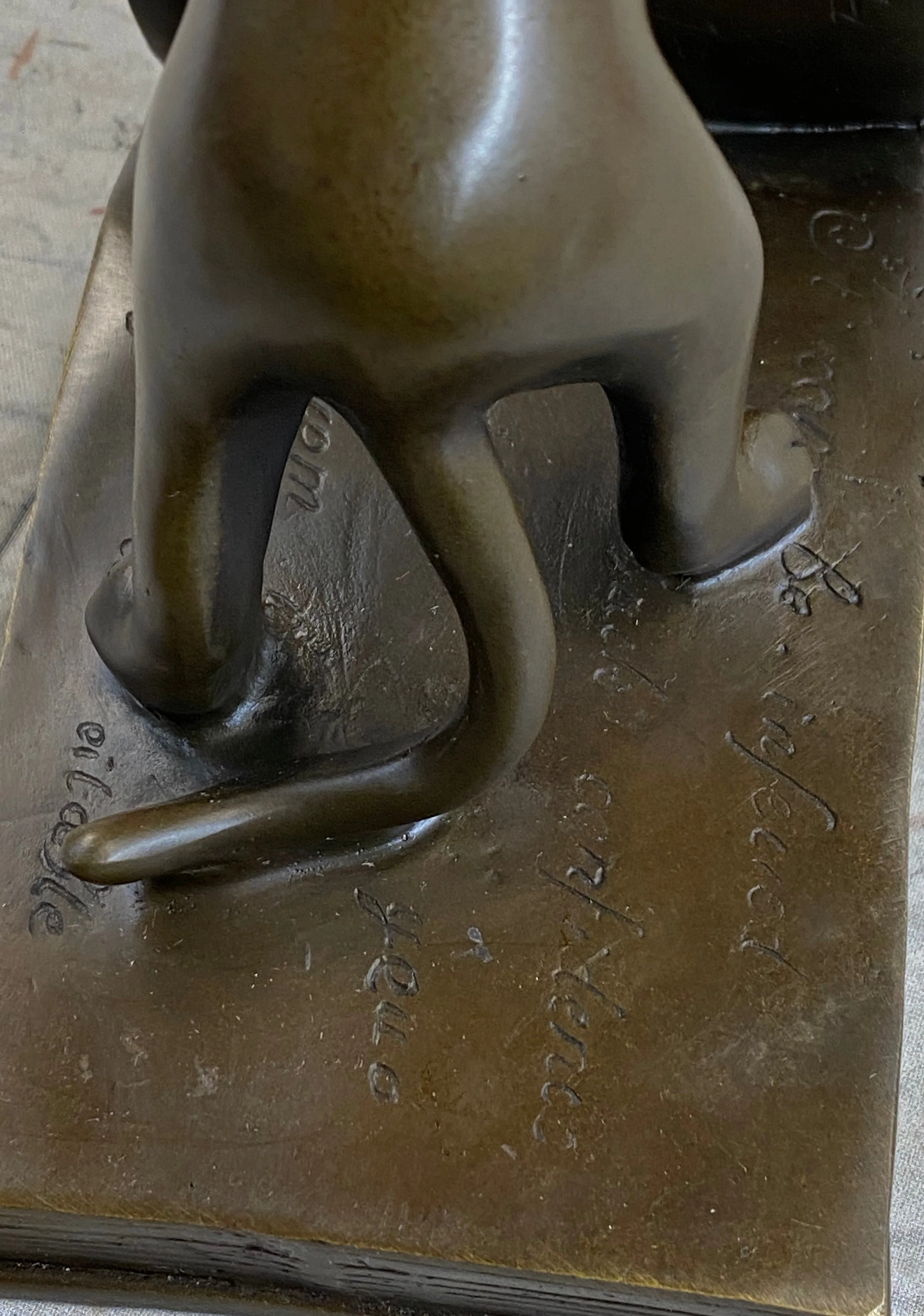 Bronze Metal Cat Kitten Bookends Signed Original Collectible 6" x 6" - Image 6