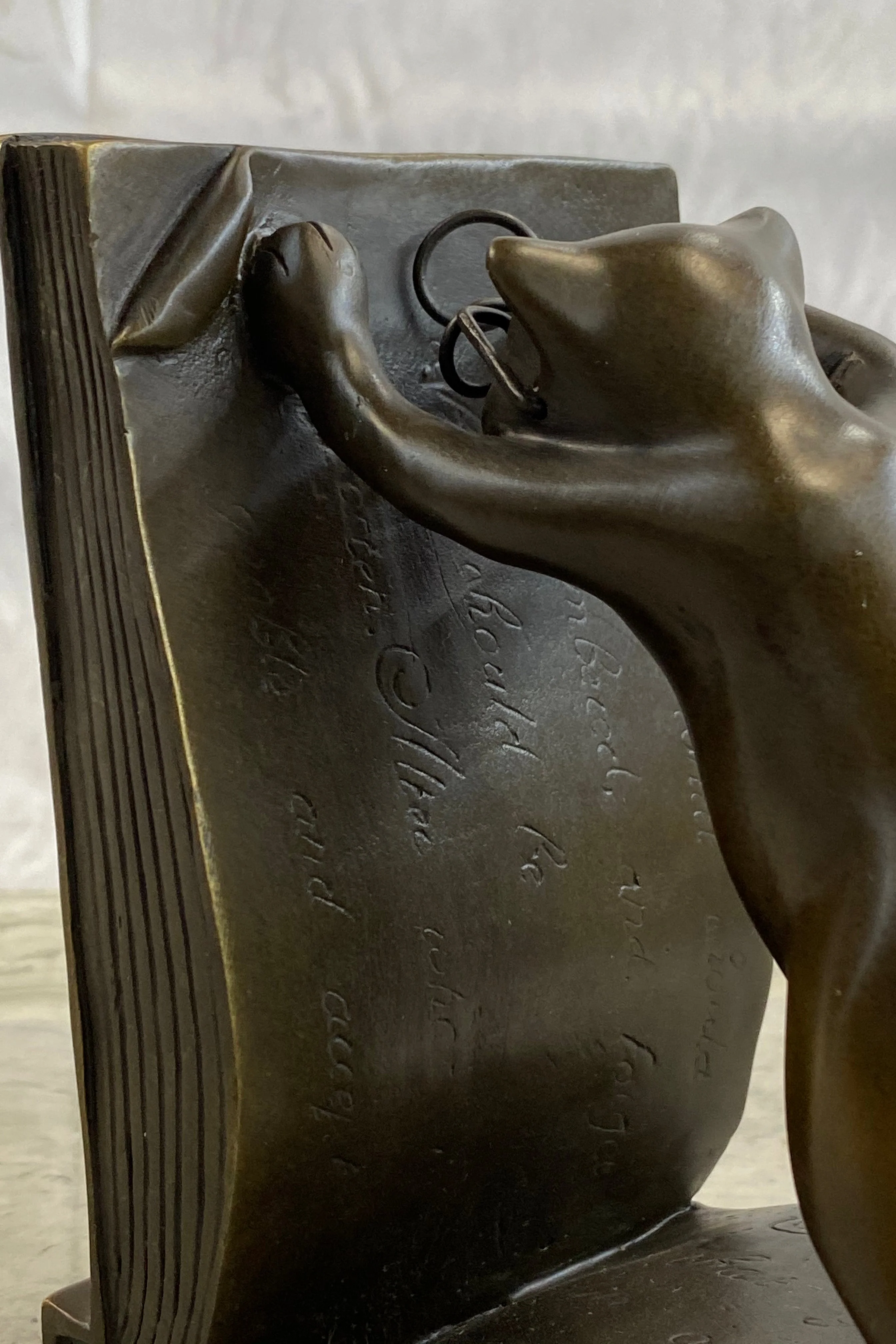 Bronze Metal Cat Kitten Bookends Signed Original Collectible 6" x 6" - Image 7
