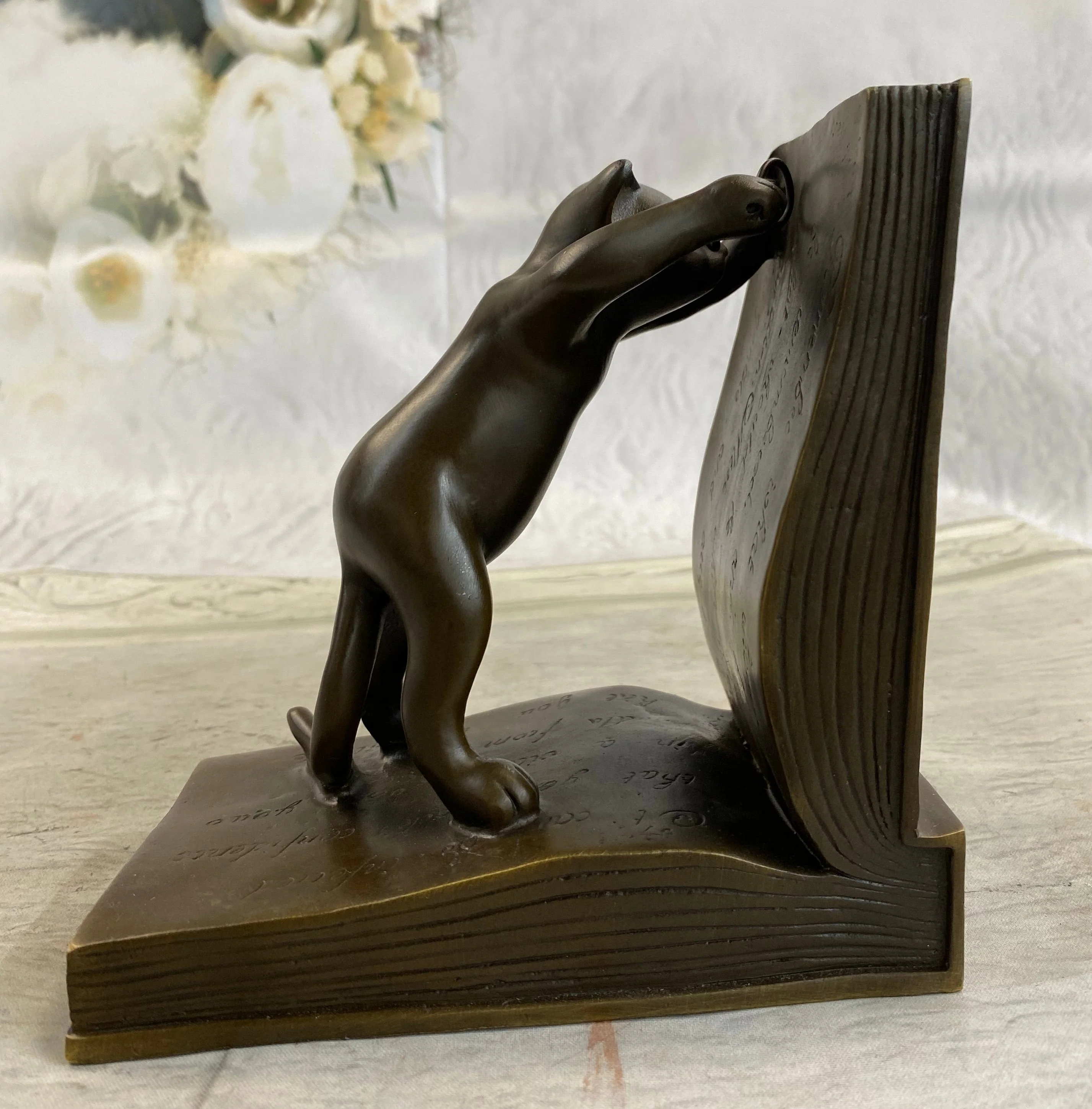 Bronze Metal Cat Kitten Bookends Signed Original Collectible 6" x 6" - Image 9