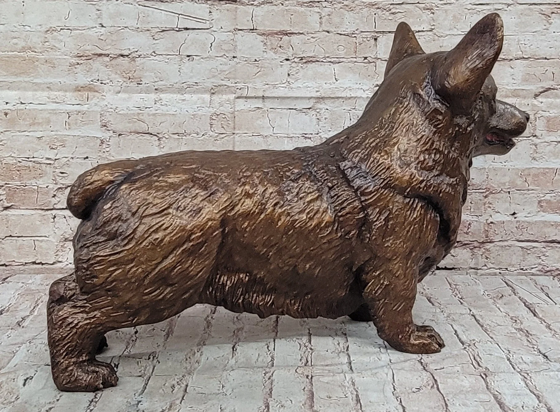 Bronze Metal Corgi Dog Sculpture Statue Figurine Collectible Decor Signed Art - Image 7