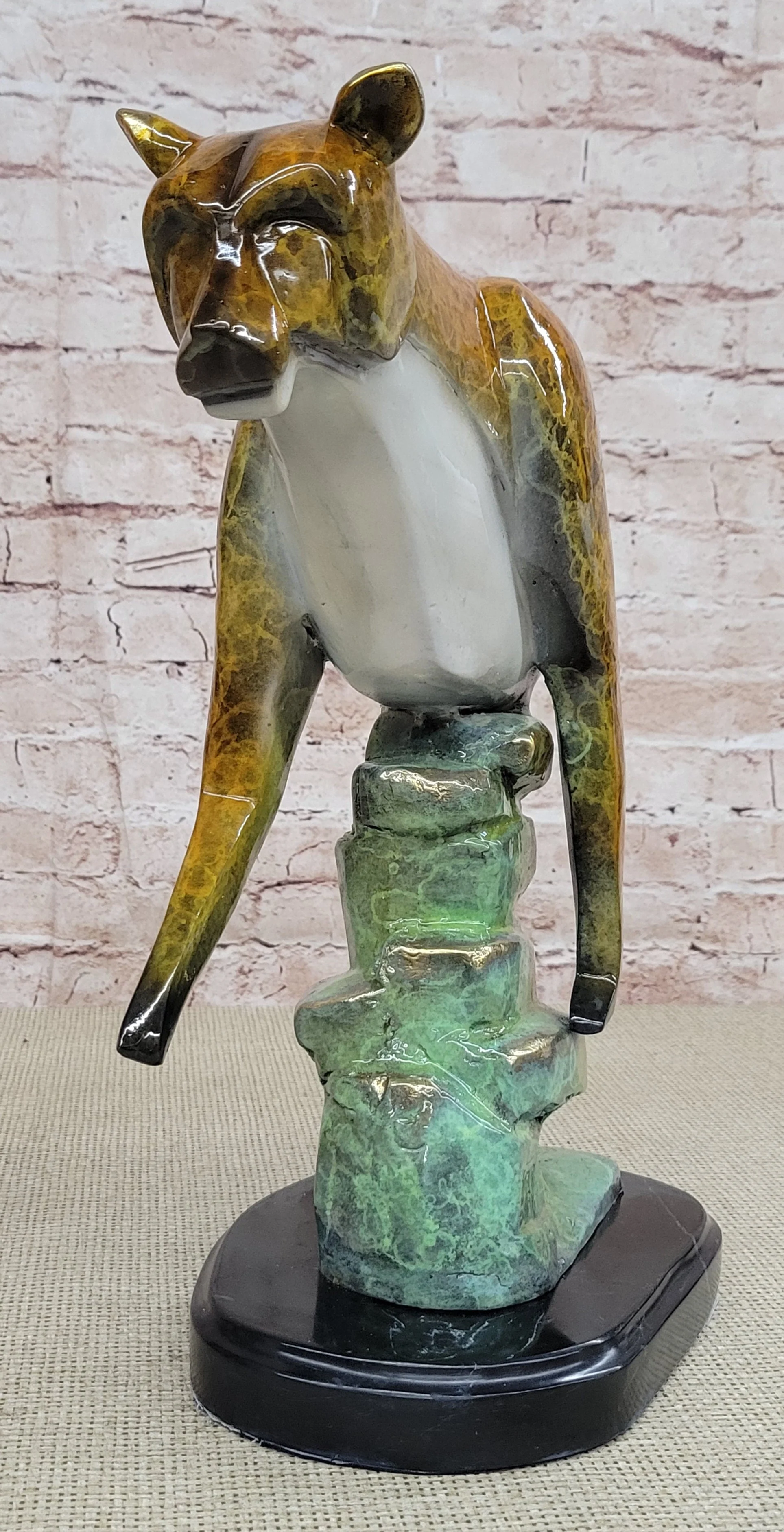 Bronze Metal Cougar Mountain Lion w/ Glazed Patina Finish Statue Sculpture Limited Edition 14" x 10" - Image 3