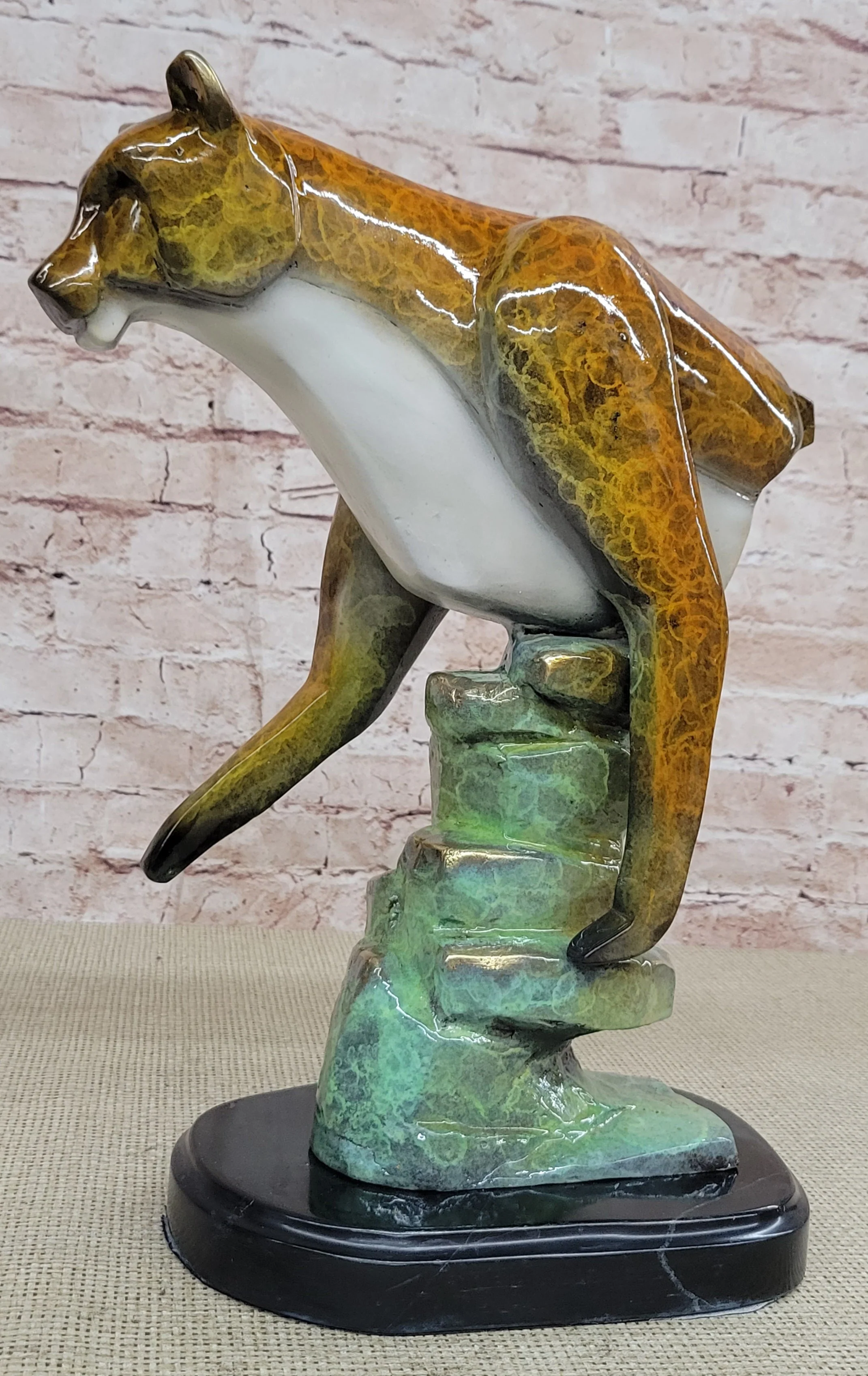 Bronze Metal Cougar Mountain Lion w/ Glazed Patina Finish Statue Sculpture Limited Edition 14" x 10" - Image 4