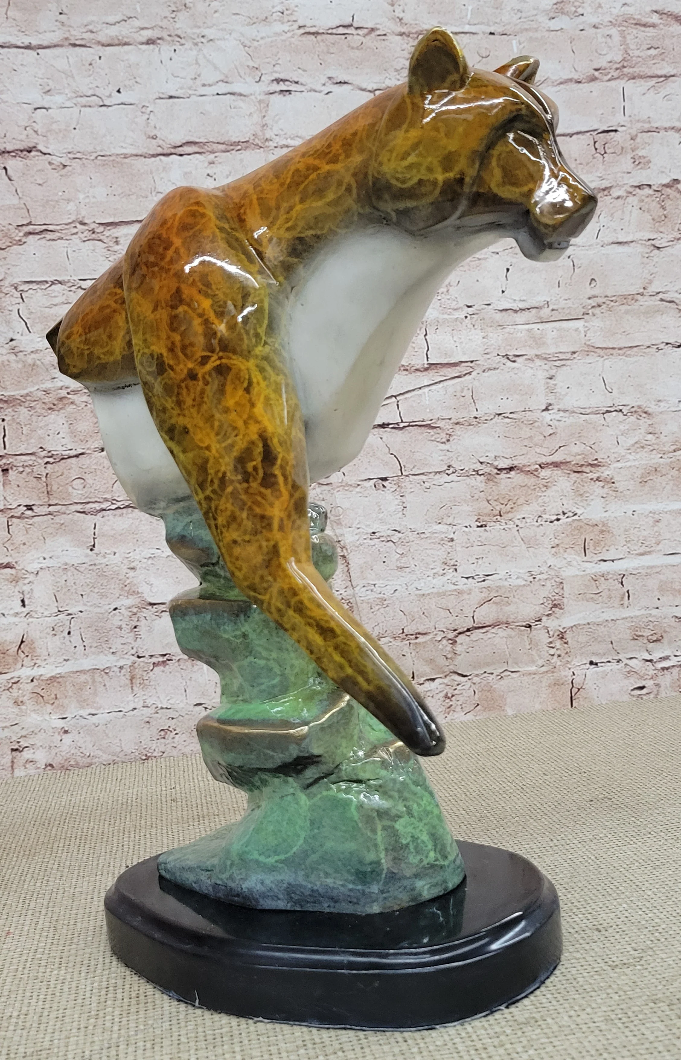 Bronze Metal Cougar Mountain Lion w/ Glazed Patina Finish Statue Sculpture Limited Edition 14" x 10" - Image 5