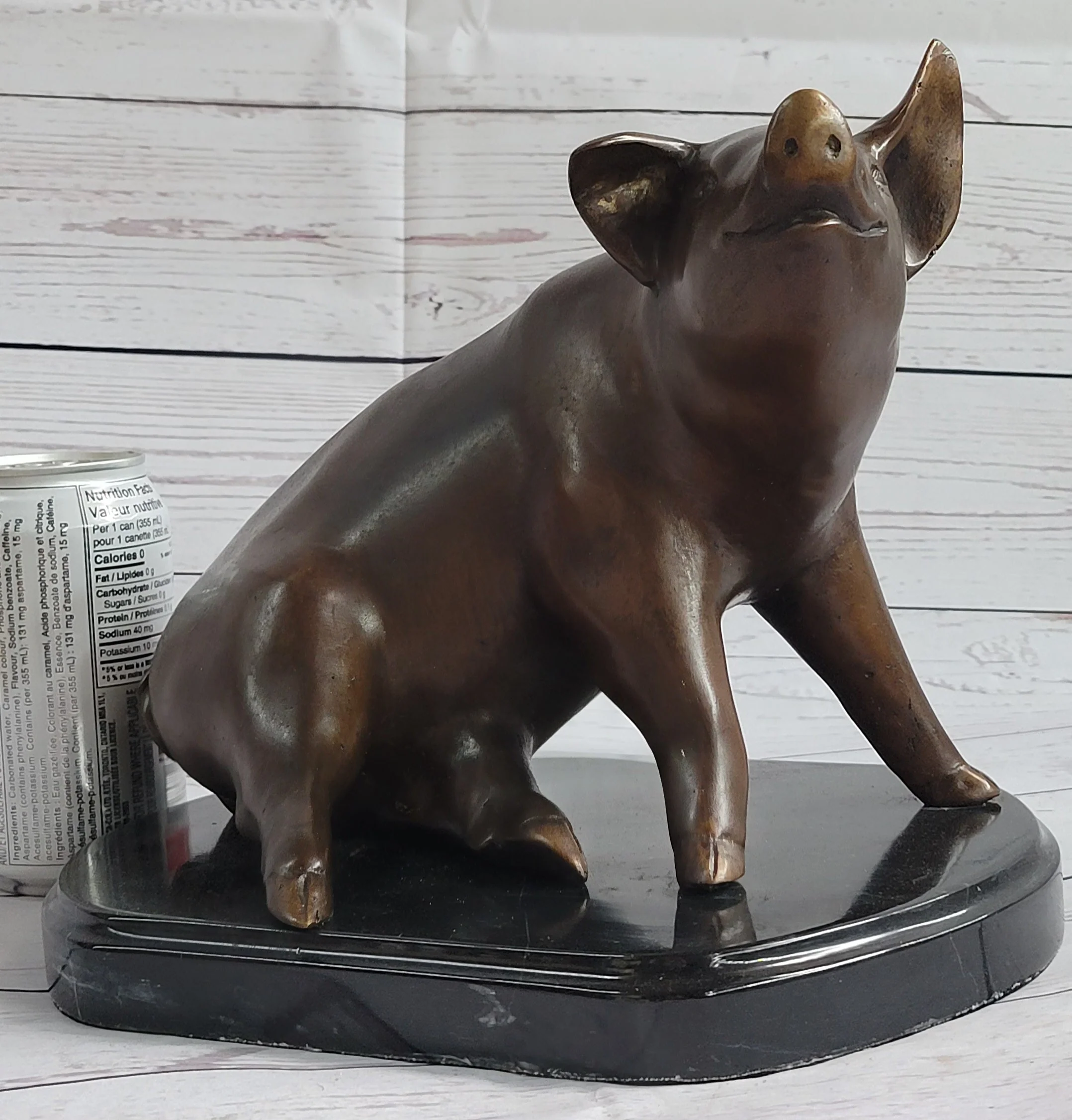 Bronze Metal Cute Pig Statue Sculpture Figure Figurine after PJ Mene 8.5" x 10" - Image 2