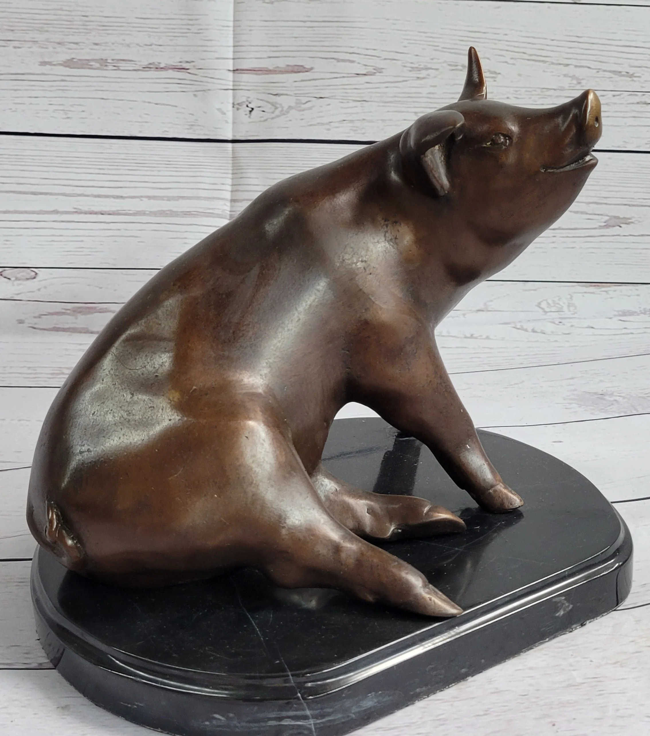 Bronze Metal Cute Pig Statue Sculpture Figure Figurine after PJ Mene 8.5" x 10" - Image 3