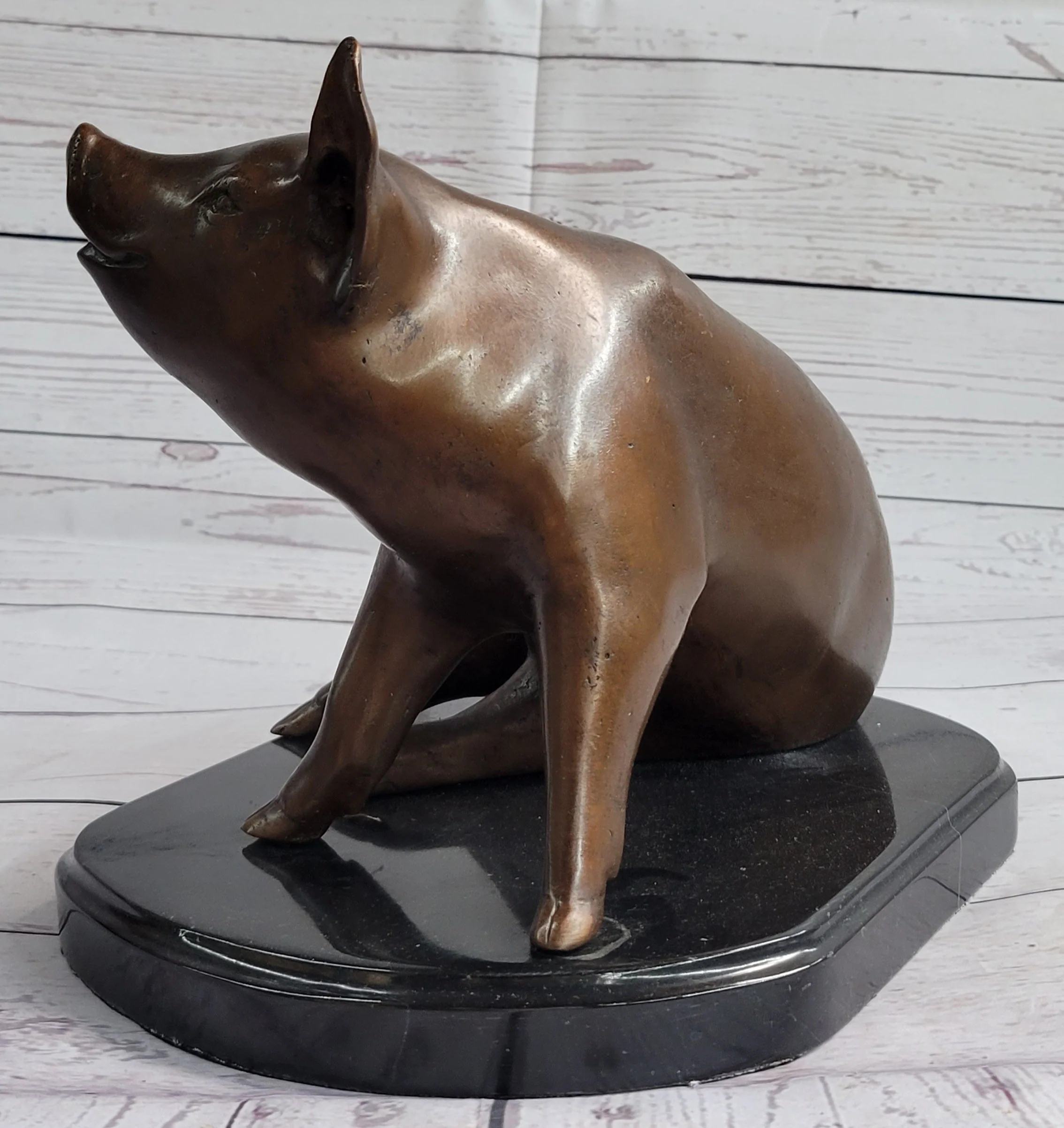 Bronze Metal Cute Pig Statue Sculpture Figure Figurine after PJ Mene 8.5" x 10" - Image 4