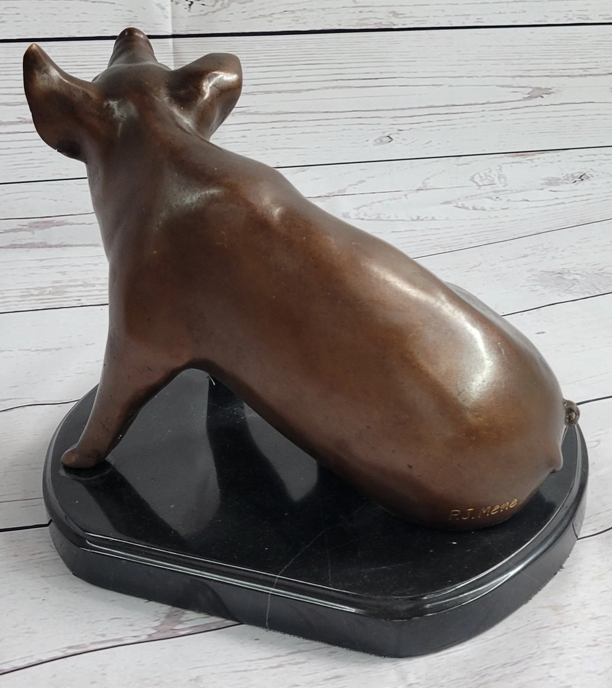 Bronze Metal Cute Pig Statue Sculpture Figure Figurine after PJ Mene 8.5" x 10" - Image 5