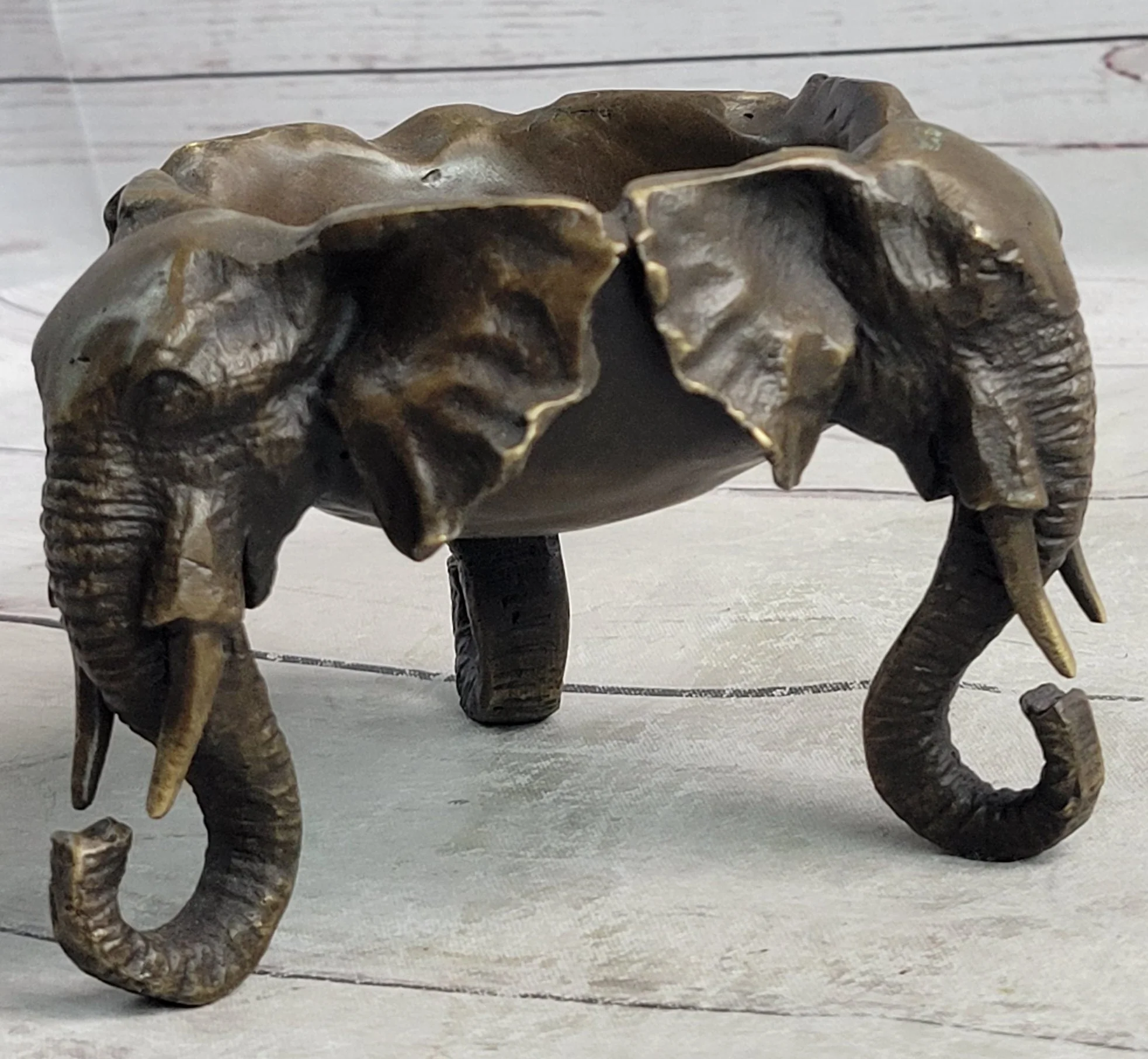Bronze Metal Elephant Candy Dish Ashtray Original Art Sculpture Decor - Image 3