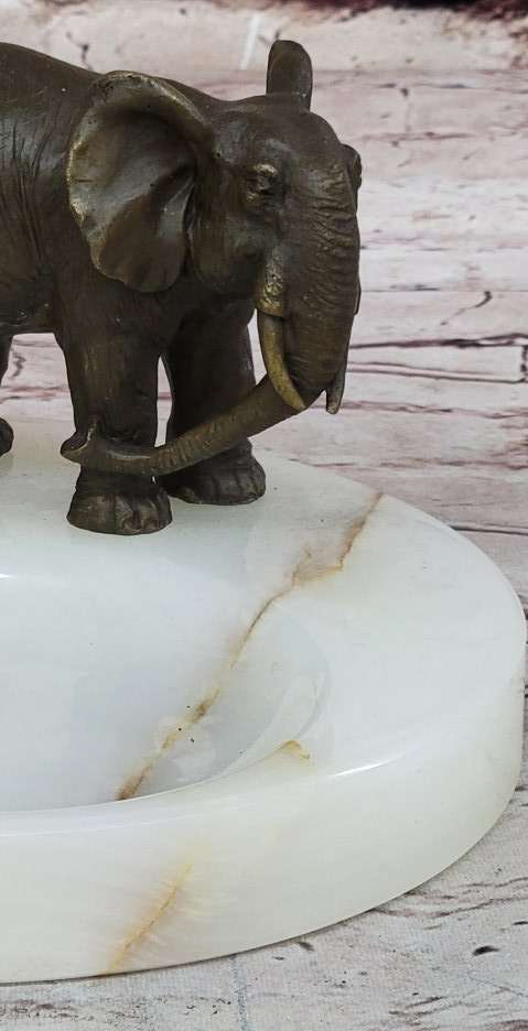 Bronze Metal Elephant Mother & Calf on Marble Soap Dish Ashtray - Image 10