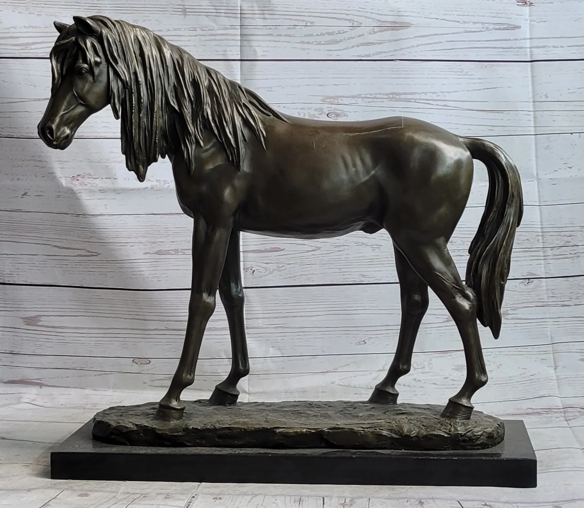 Bronze Metal Horse Mare Equestrian Decor Sculpture Statue Figure by PJ Mene on Marble Base - Image 4