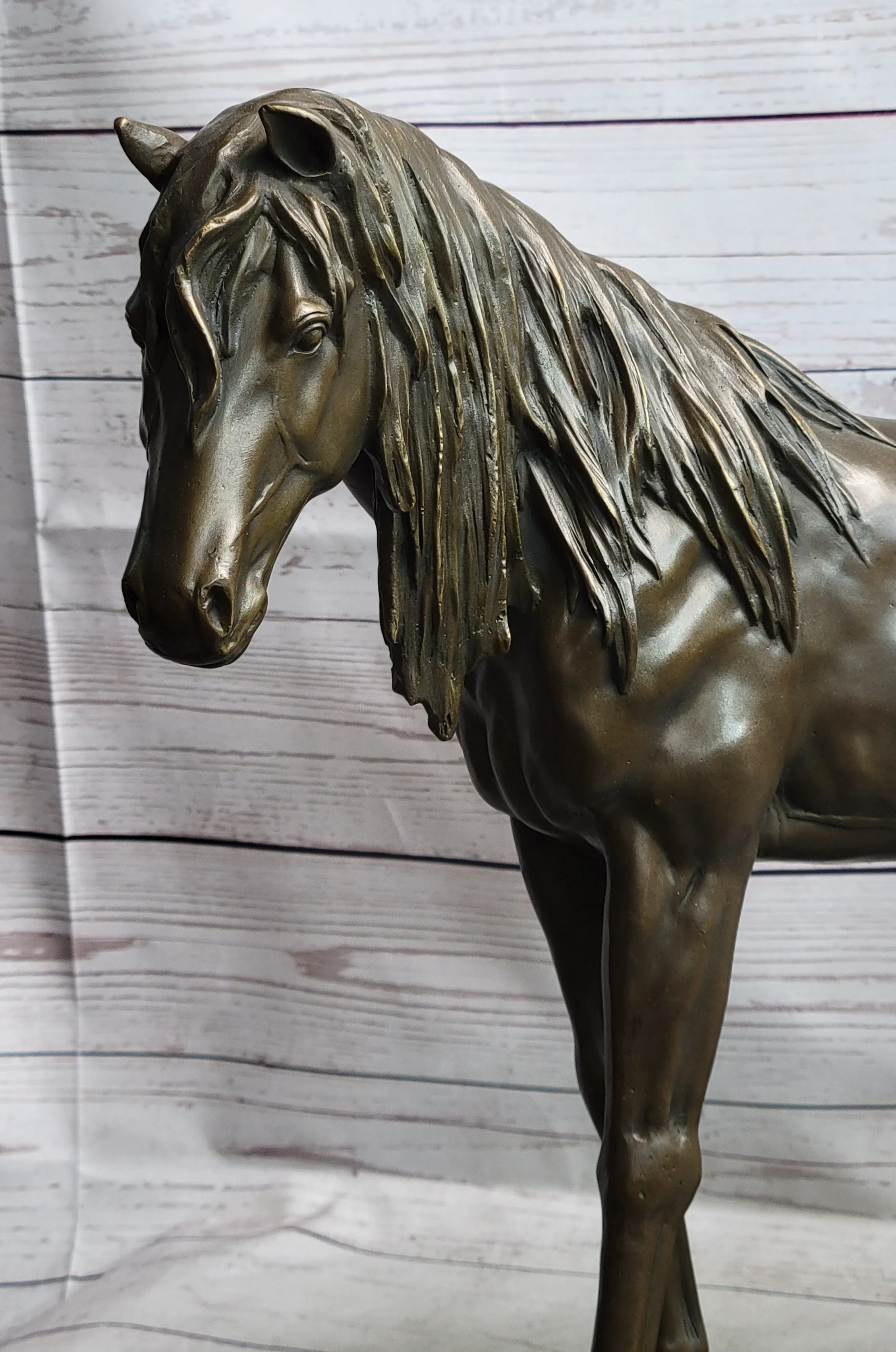 Bronze Metal Horse Mare Equestrian Decor Sculpture Statue Figure by PJ Mene on Marble Base - Image 7
