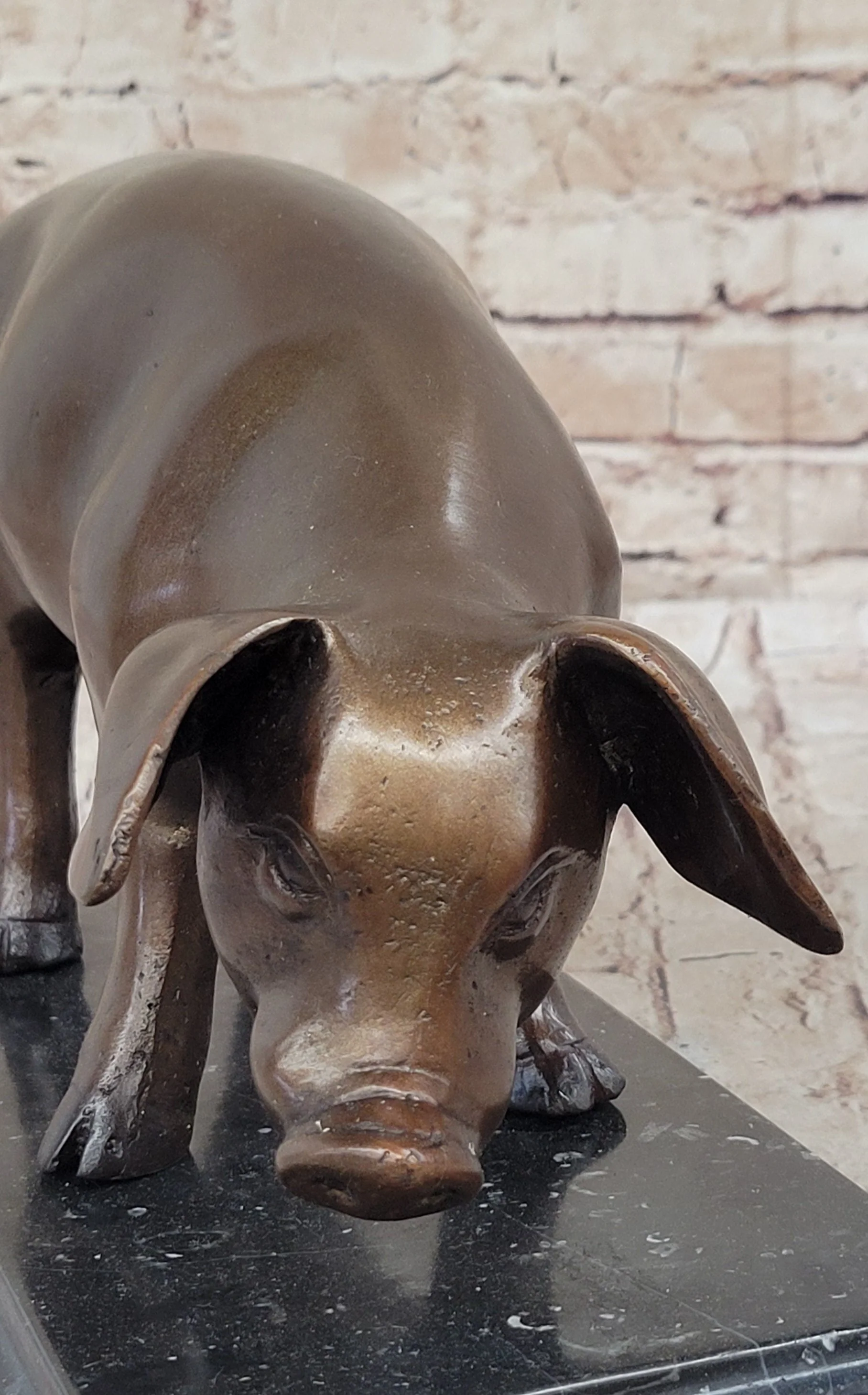 Bronze Metal Pig Sculpture Statue Figure on Marble Base Signed Art Decor Farm Animal - Image 6