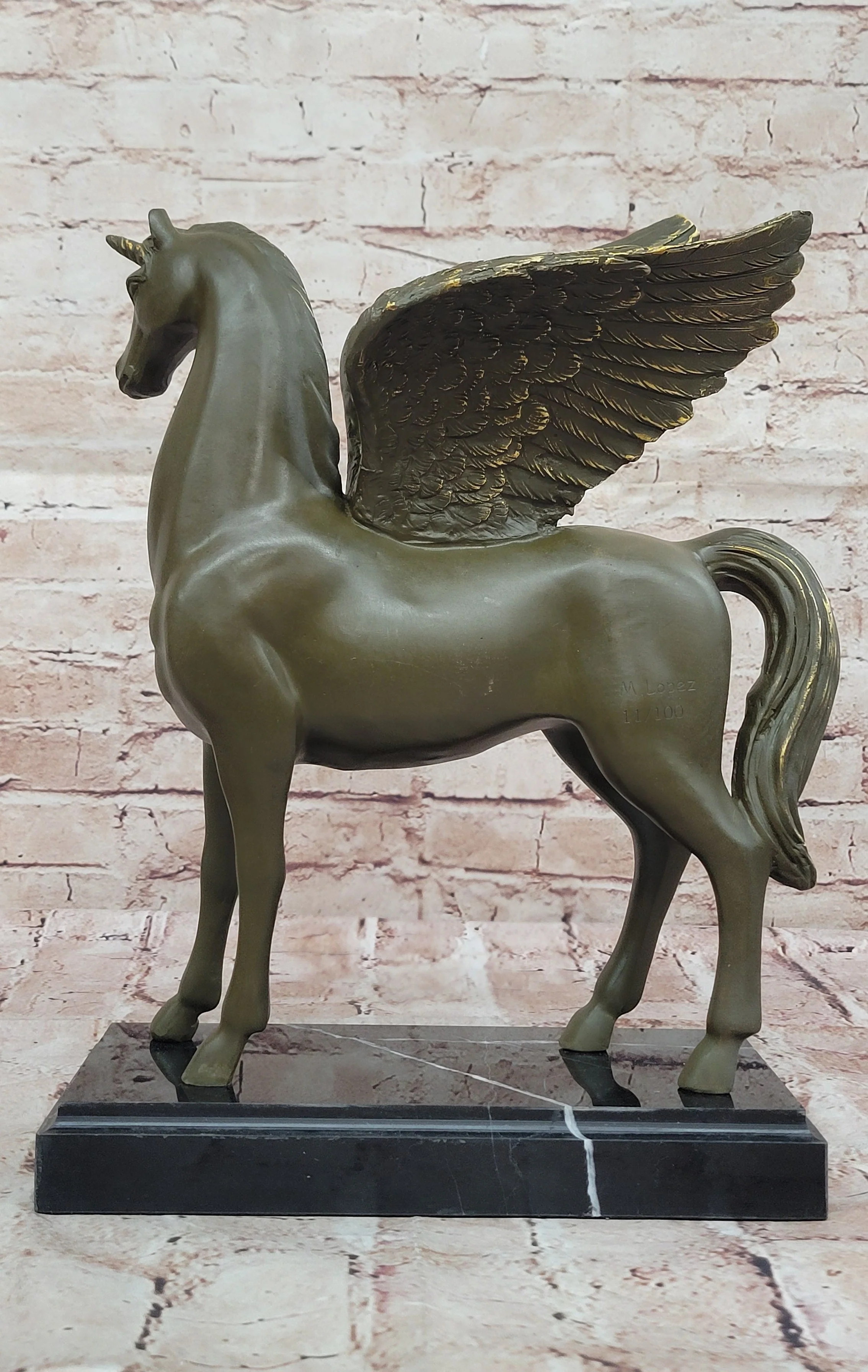 Bronze Pegasus Unicorn Statue; Mythical Winged Horse Sculpture - Image 6