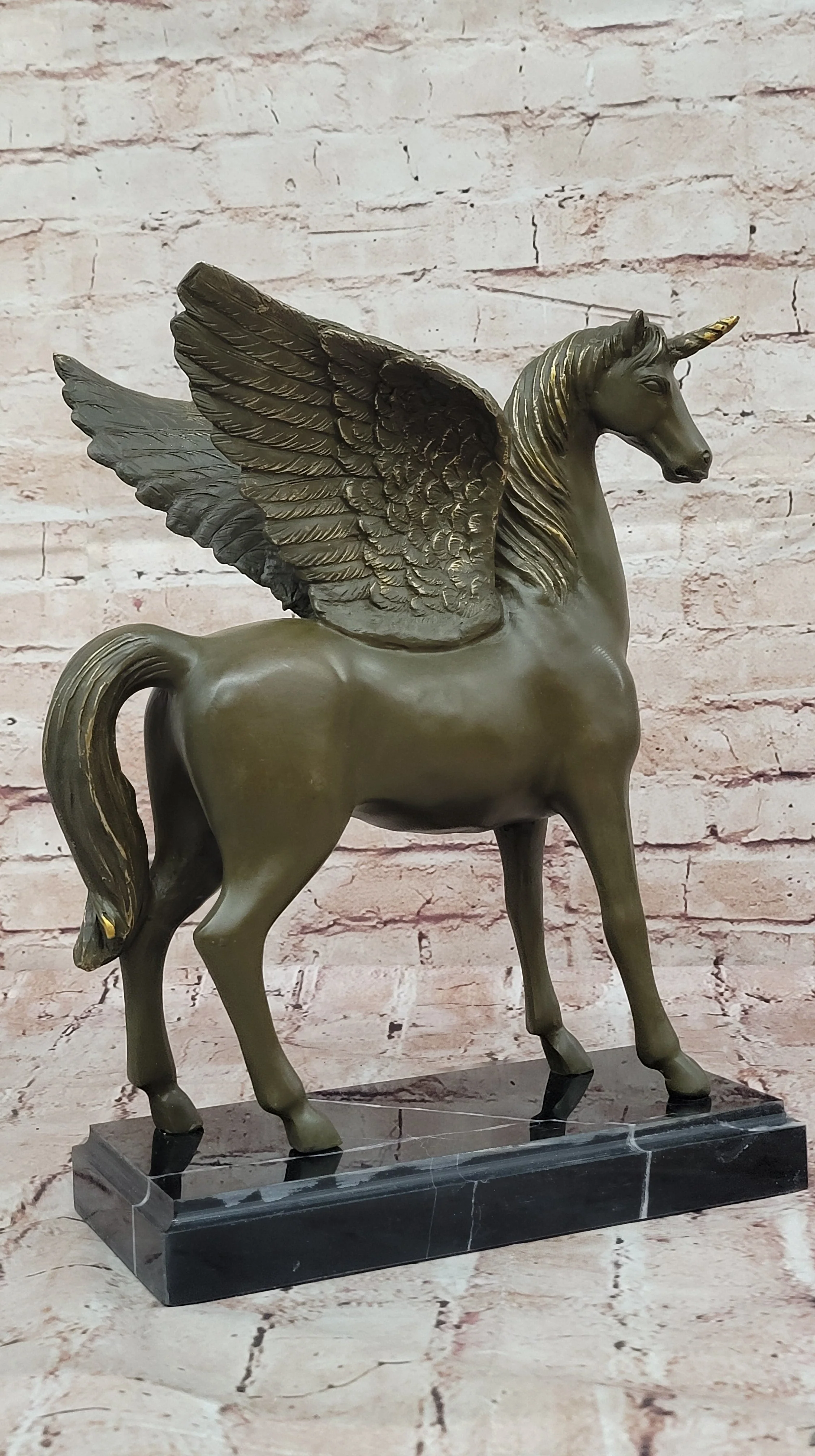 Bronze Pegasus Unicorn Statue; Mythical Winged Horse Sculpture - Image 7