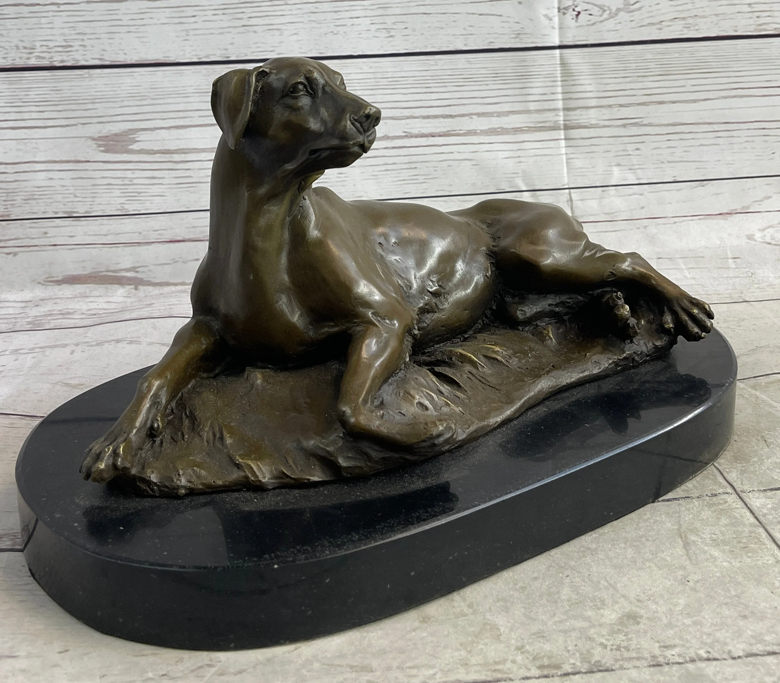 Bronze Pet Dog Sculpture Statue Figure on Marble Base Antoine Barye 8" x 13" - Image 2