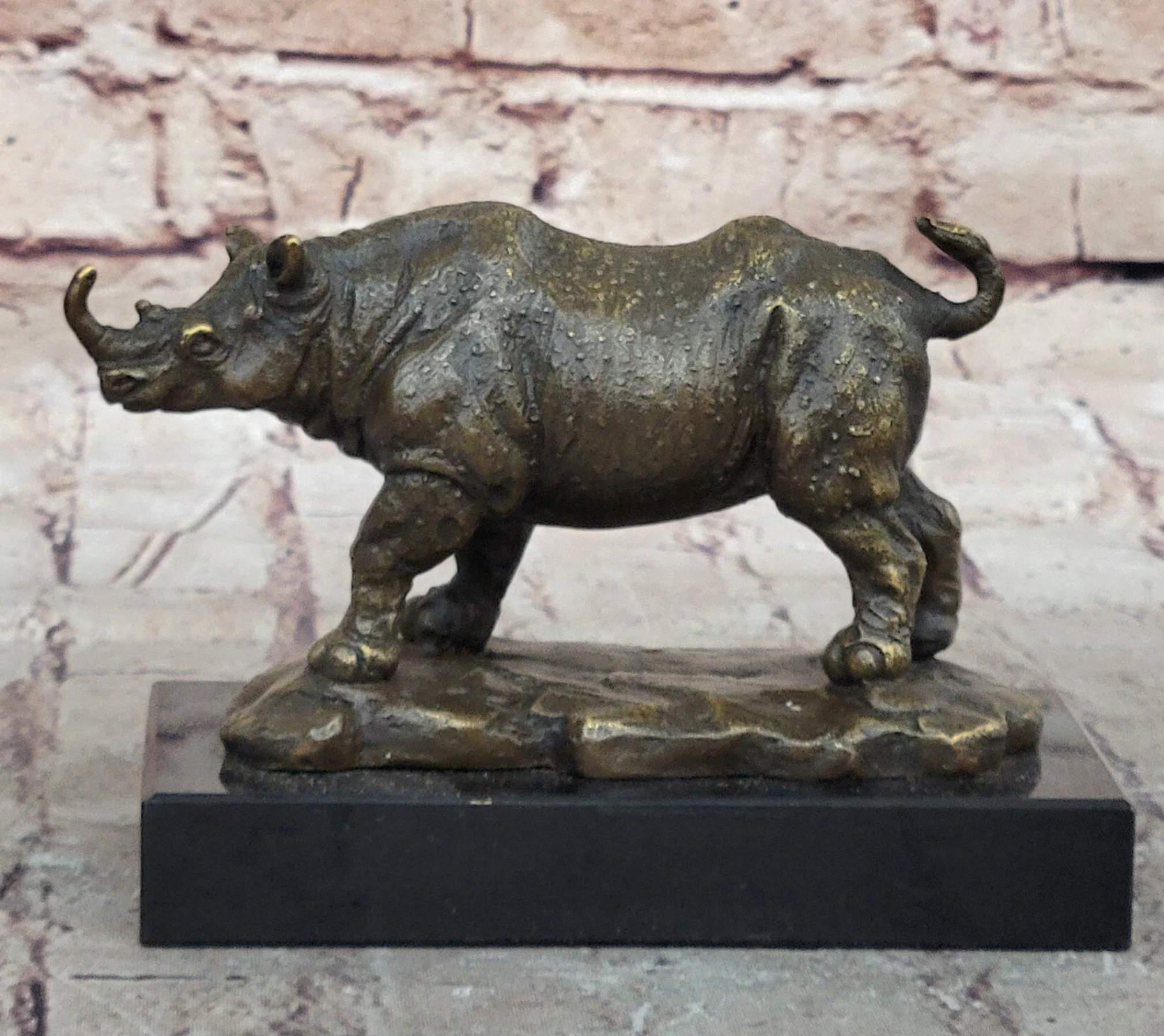 Bronze Rhino Rhinoceros Sculpture on Marble Base; Vintage Wildlife Figurine - Image 6