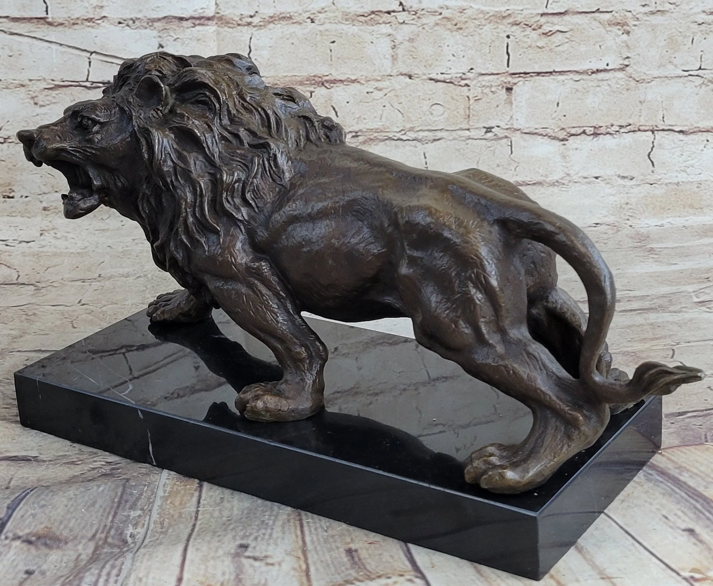 Bronze Sculpture Angry Hungry Male Lion Marble Base Figurine Art Deco Figure - Image 6