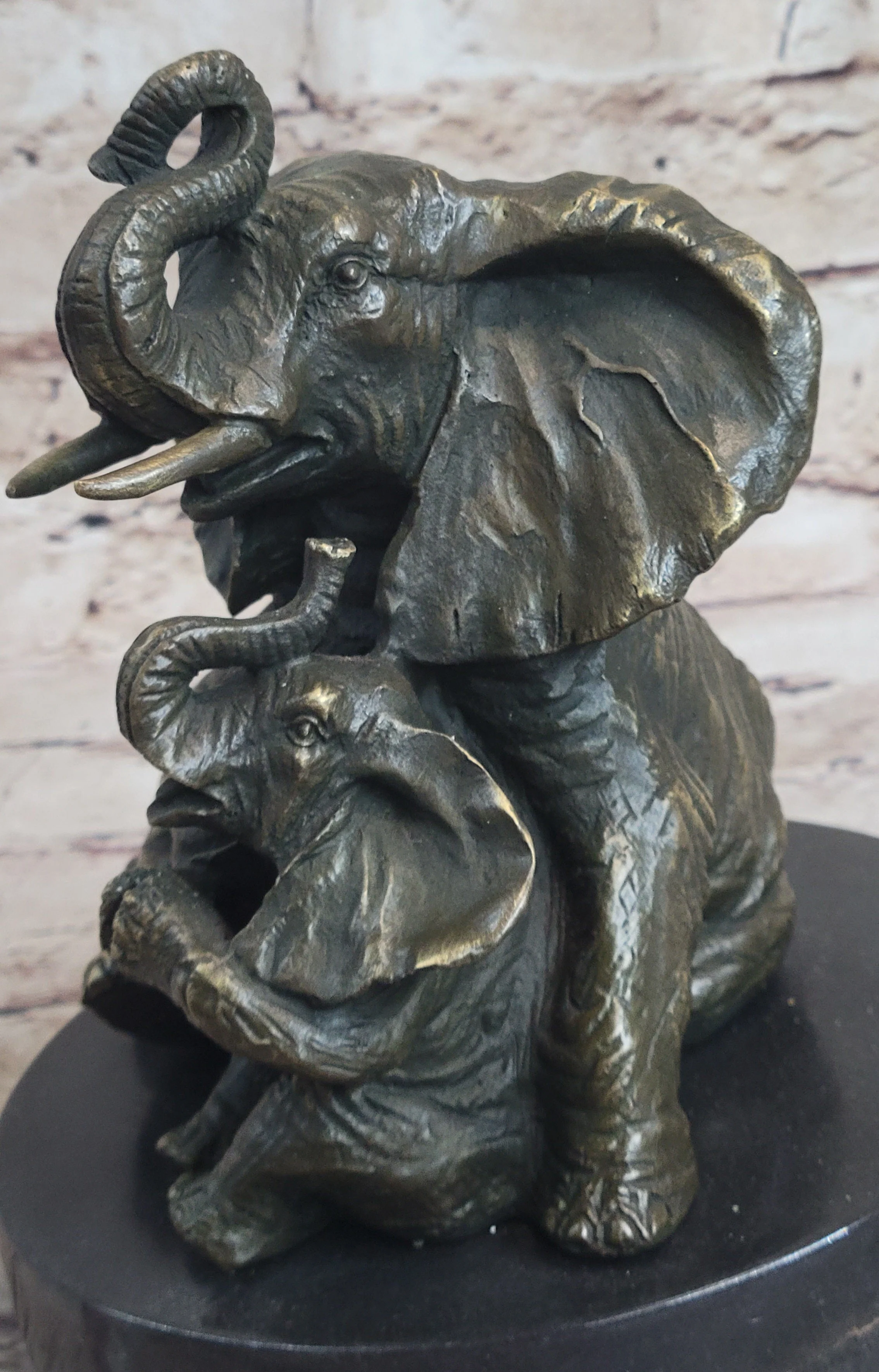 Bronze Sculpture Laughing Mother Elephant With Baby Calf Bronze Figurine Statue Decor - Image 6