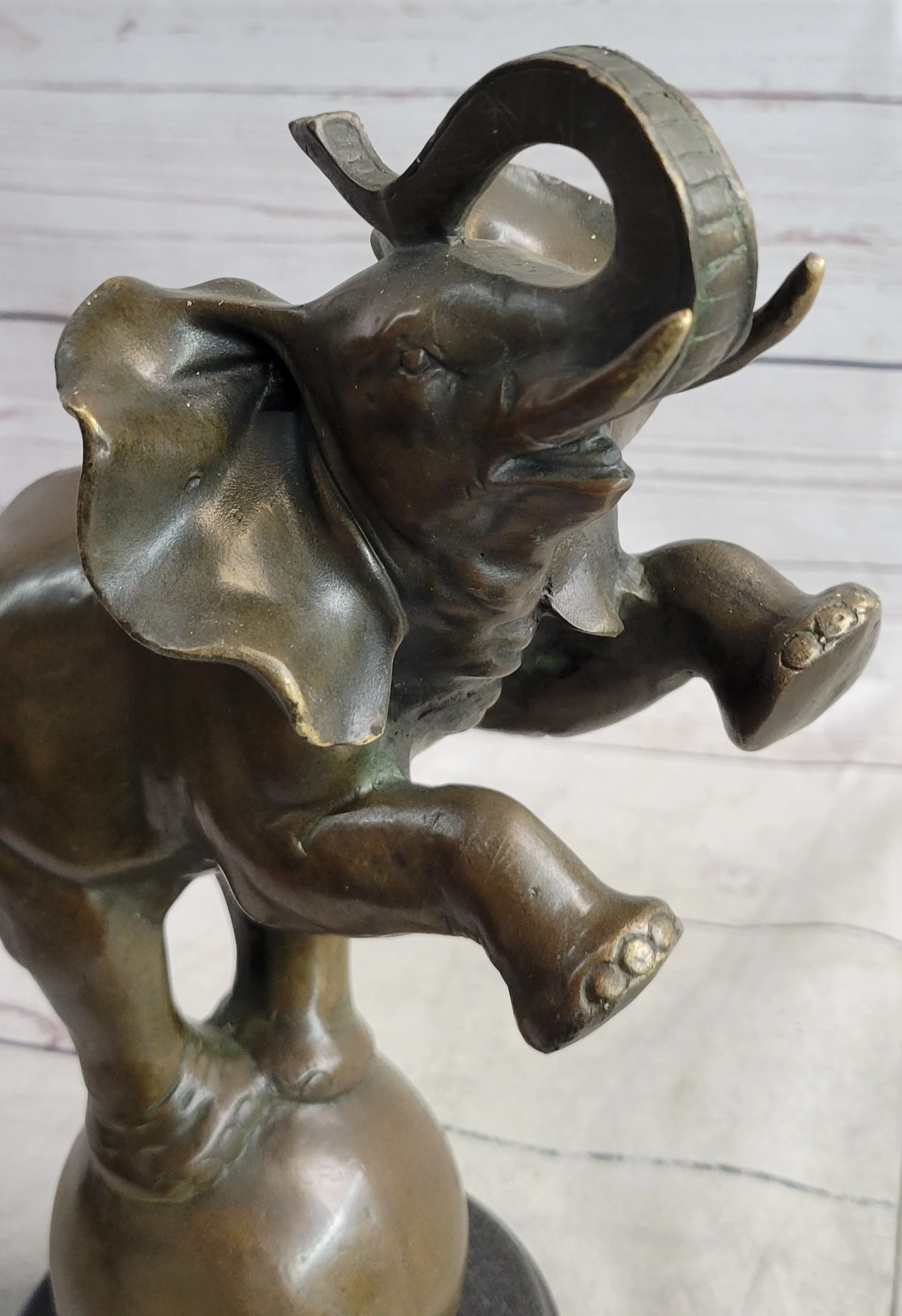 Bronze Sculpture Statue Figure Circus Elephant Balancing on Ball - Image 7