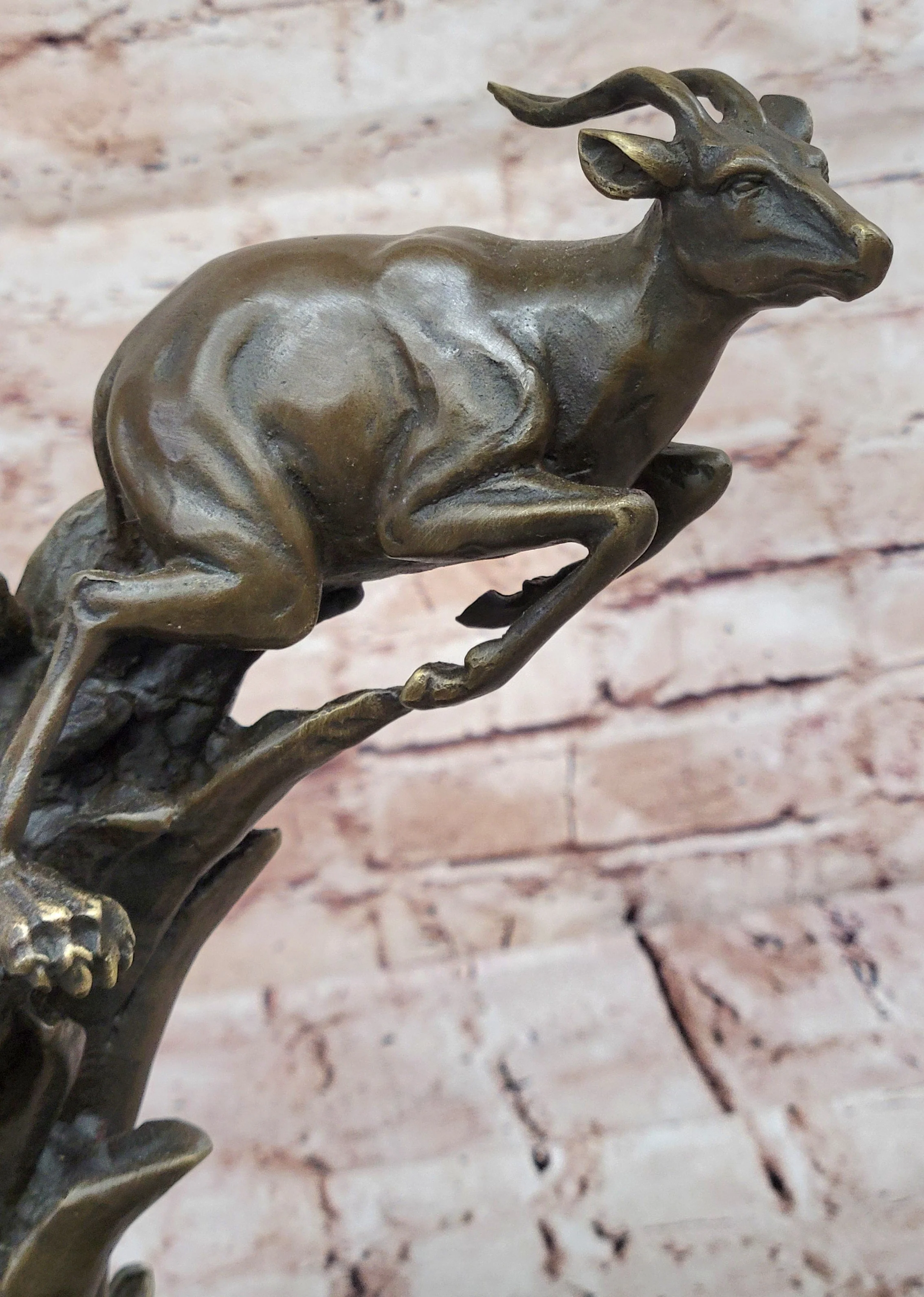 Bronze Statue Sculpture of Lion Hunting Gazelle Impala Handmade Art Decor Safari - Image 6