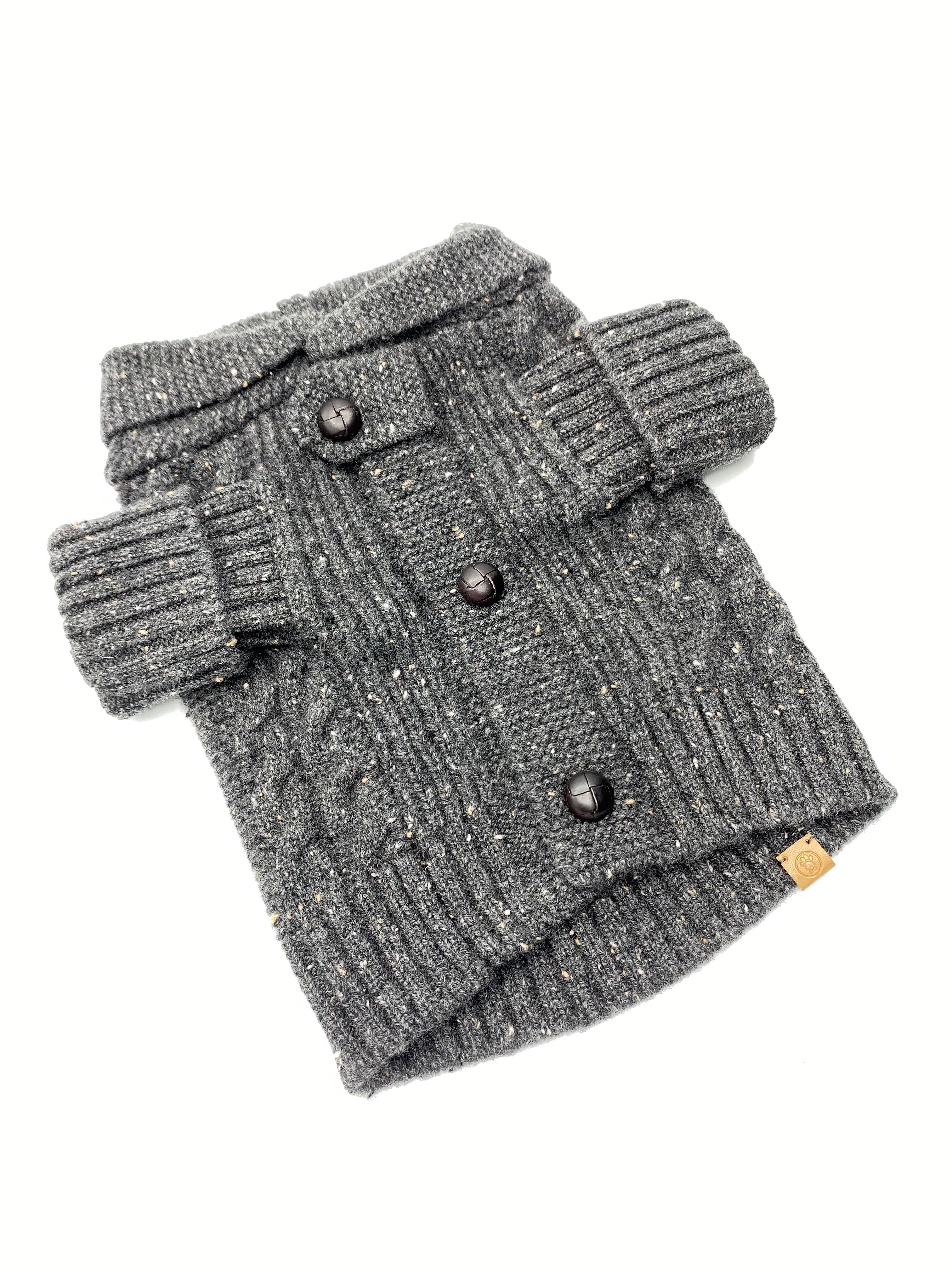 BESPOKE PAWS Brooklyn Cashmere Cardigan, Charcoal - Leather Warm Cozy Comfort Sweaters - Image 2