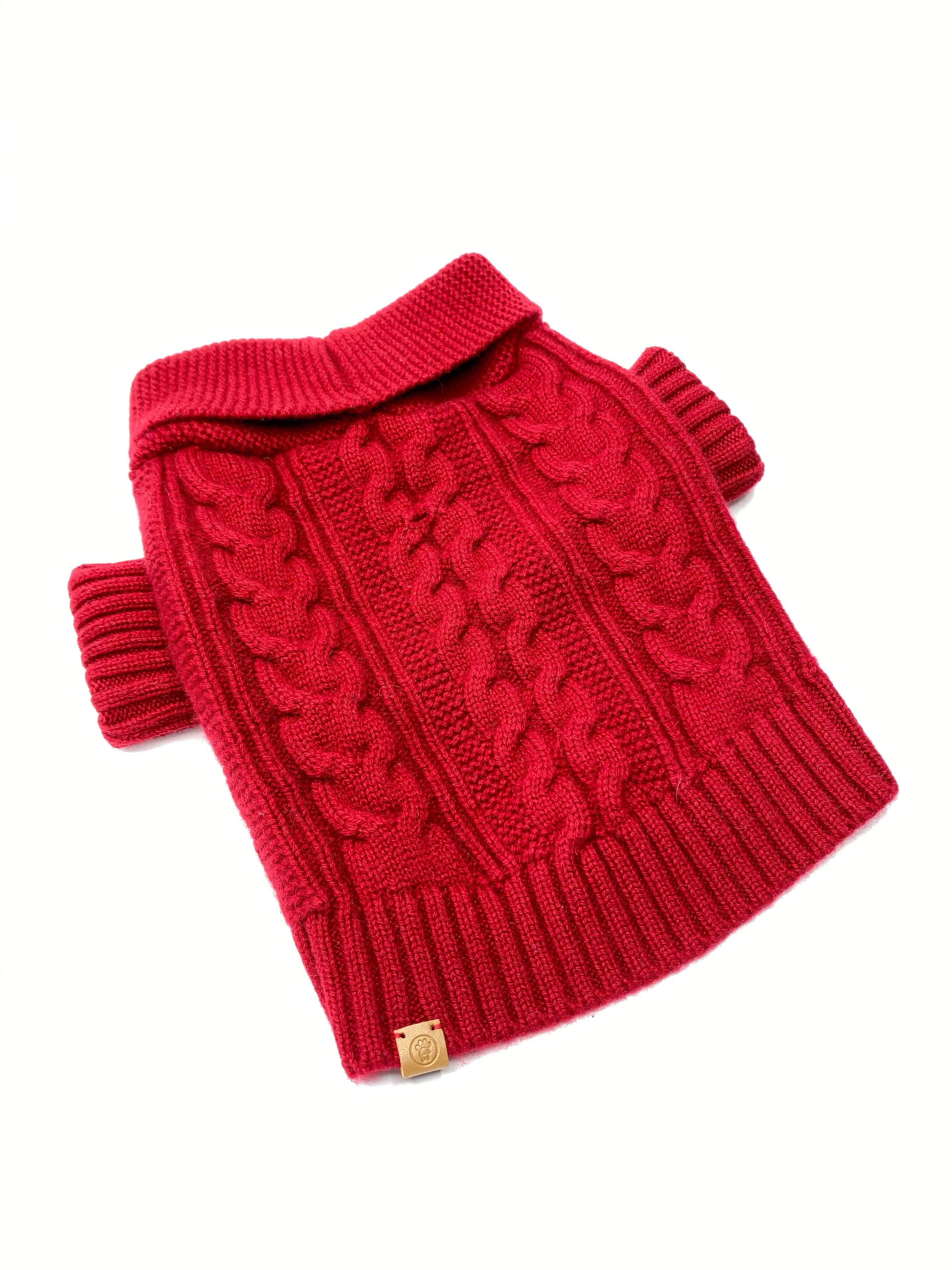 BESPOKE PAWS Brooklyn Cashmere Cardigan, Garnet - Leather Warm Winter Cozy Sweaters