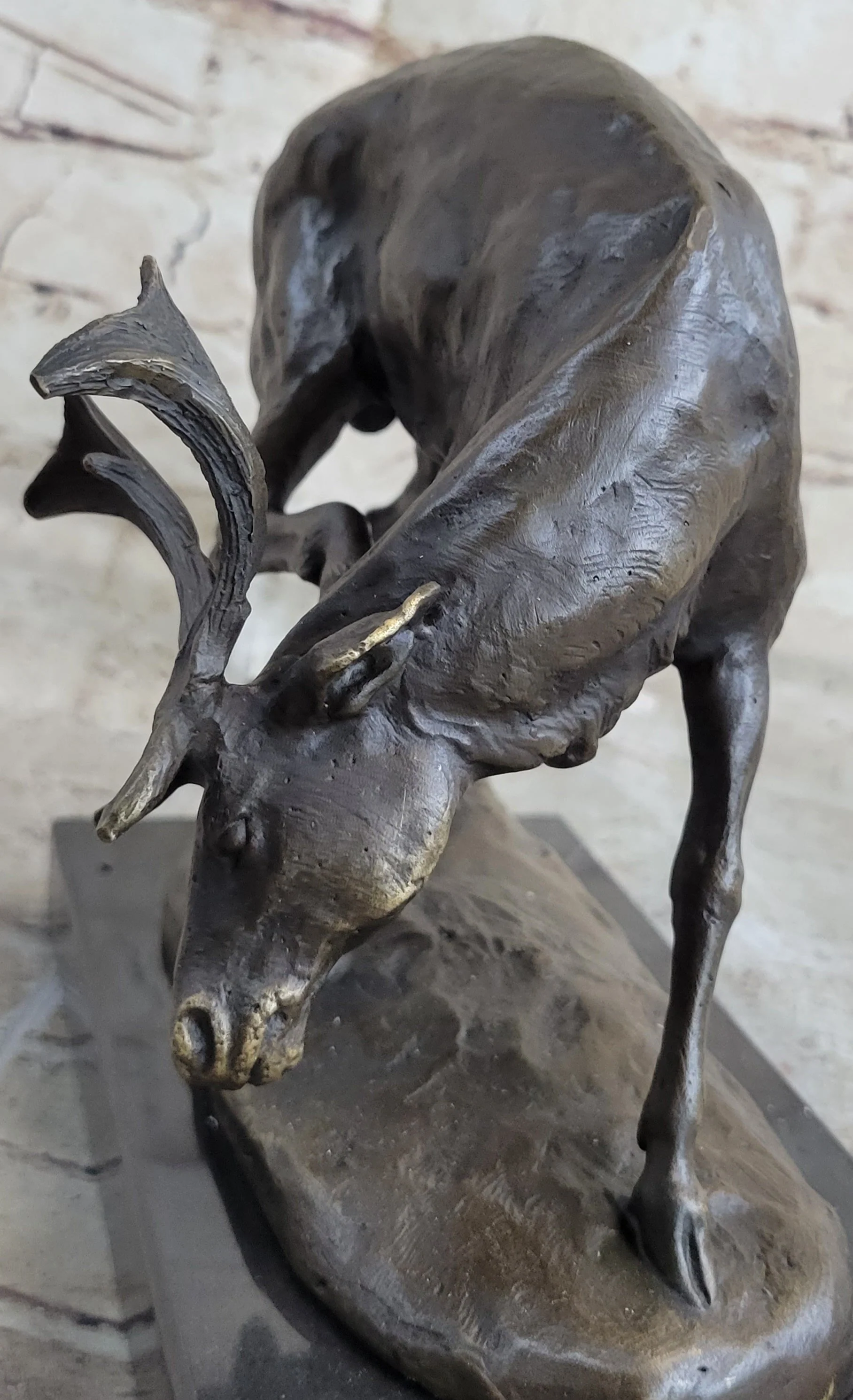 Buck Deer Elk Stag Wildlife Art Cabin Lodge Sportsman Art Bronze Marble Statue - Image 7