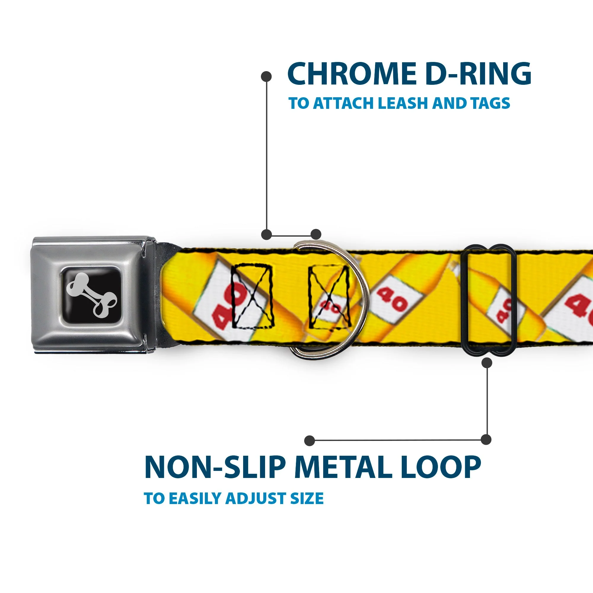 Buckle-Down Seatbelt Buckle Dog Collar - 40 Oz. Beer Bottles Yellow - Image 5