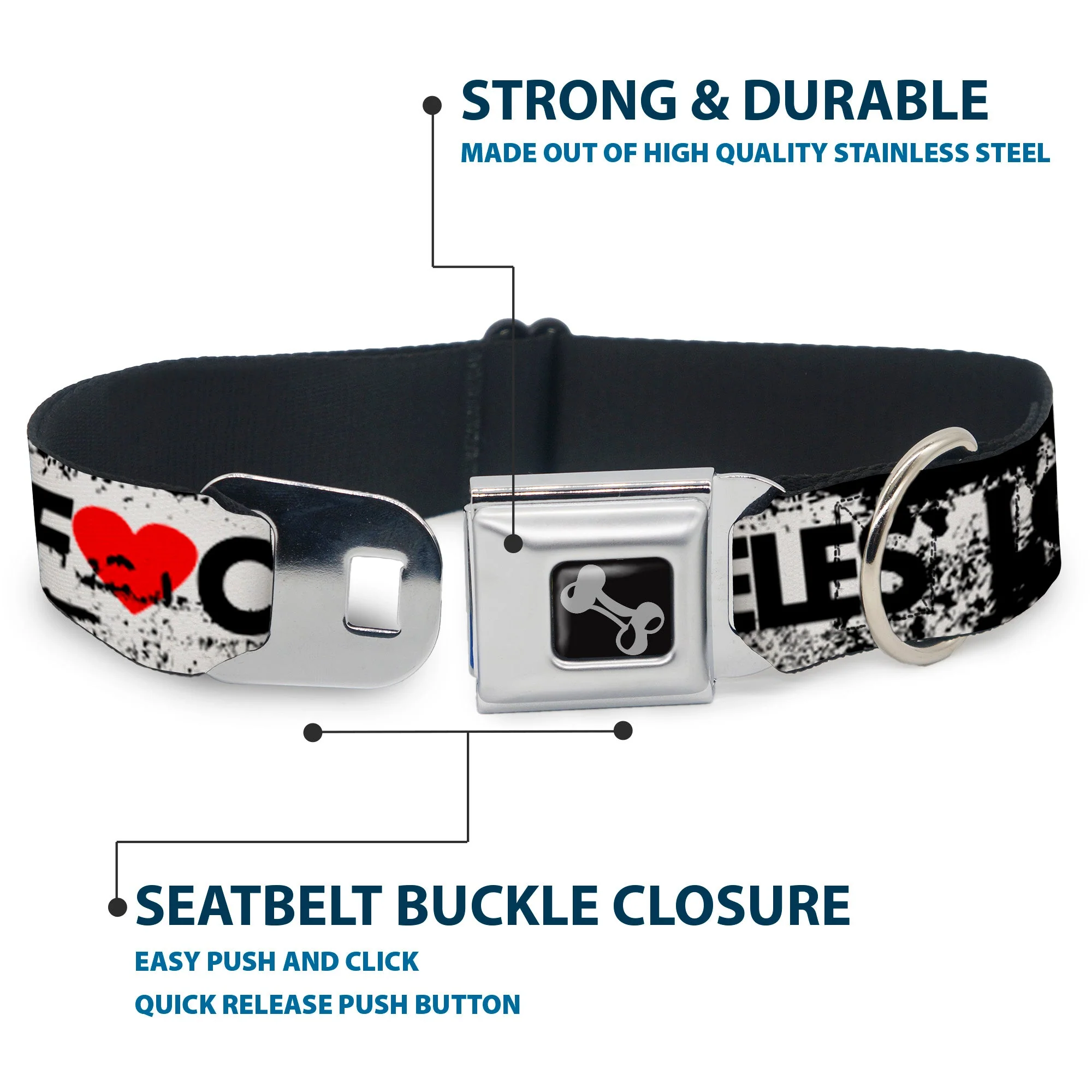 Buckle-Down Seatbelt Buckle Dog Collar - LOS F*CKIN' ANGELES Heart Weathered White/Black/Red - Image 4