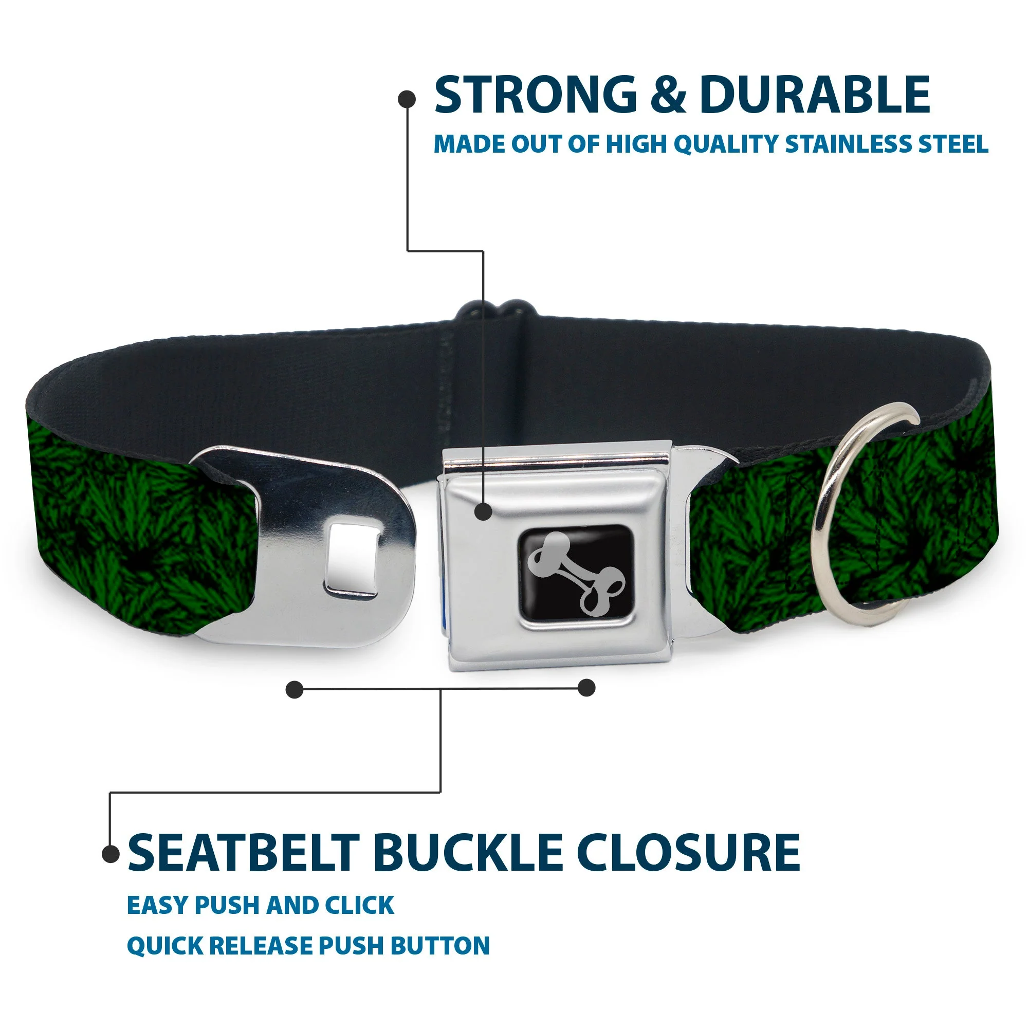 Buckle-Down Seatbelt Buckle Dog Collar - Marijuana Leaves Stacked Black/Green - Image 4