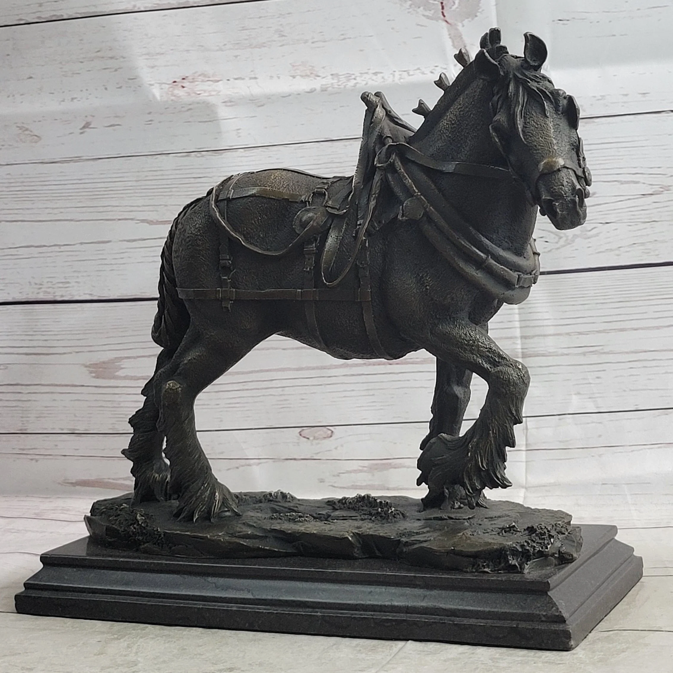 Budweiser Clydesdale Work Horse Bronze Statue Sculpture Original Art on Marble Base - Image 3