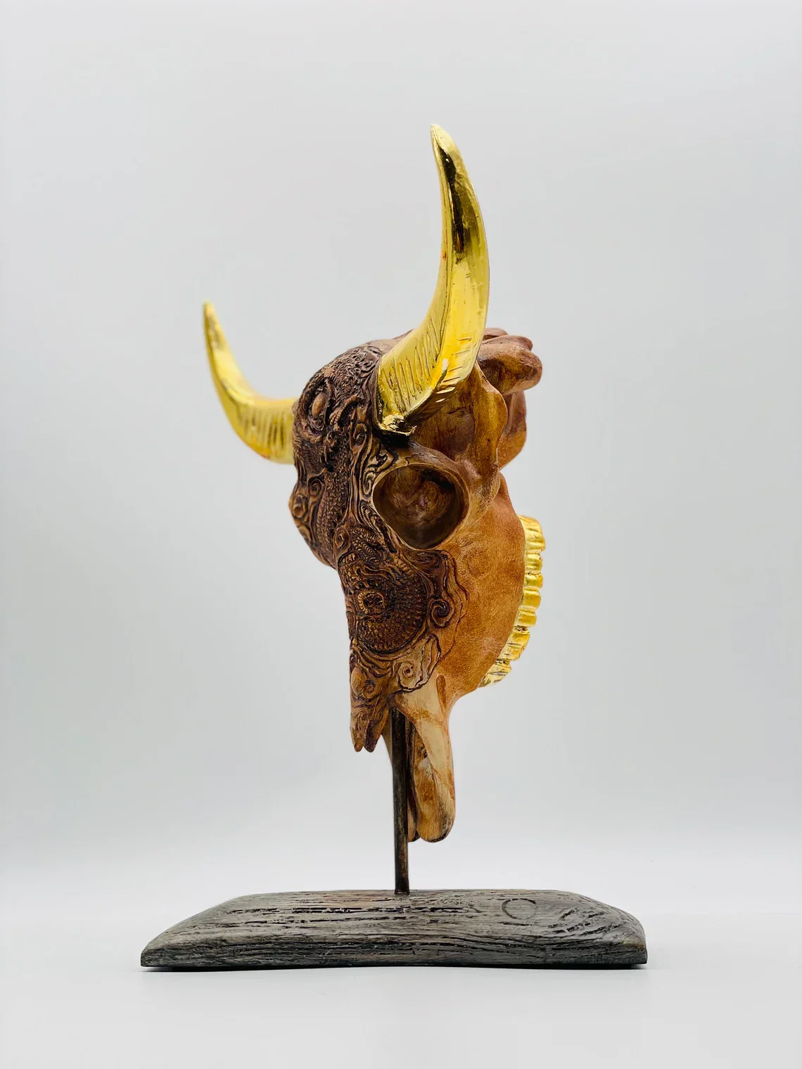 Buffalo with Gold Horns Skull Statue - Image 7