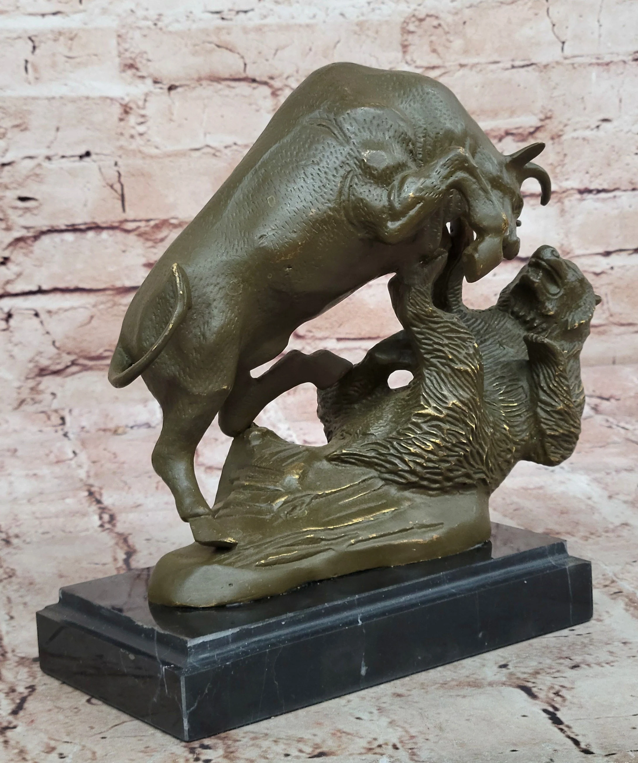 Bull and Bear Bronze Sculpture - Financial Market Symbol Animal Art - Image 4