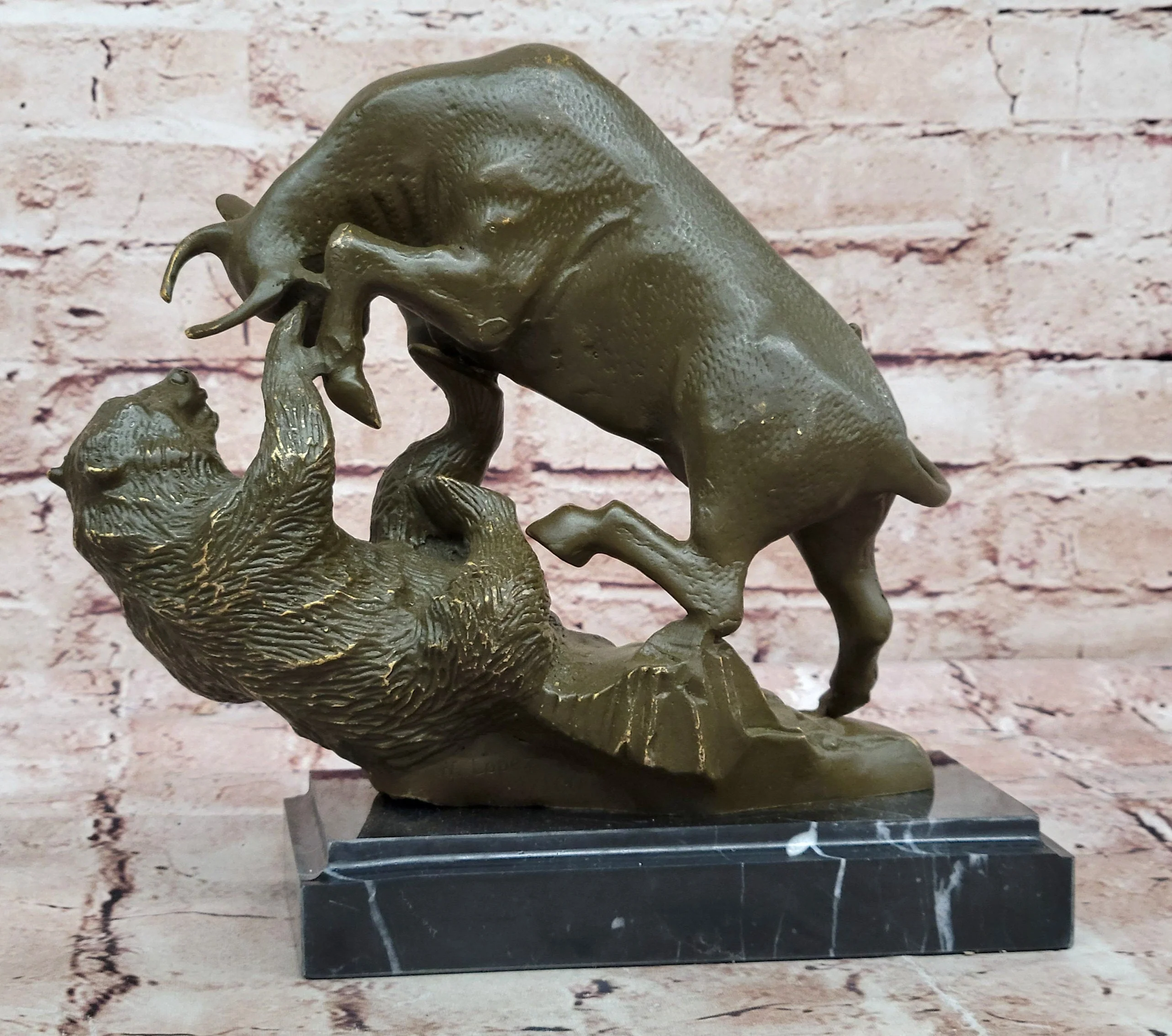 Bull and Bear Bronze Sculpture - Financial Market Symbol Animal Art - Image 5