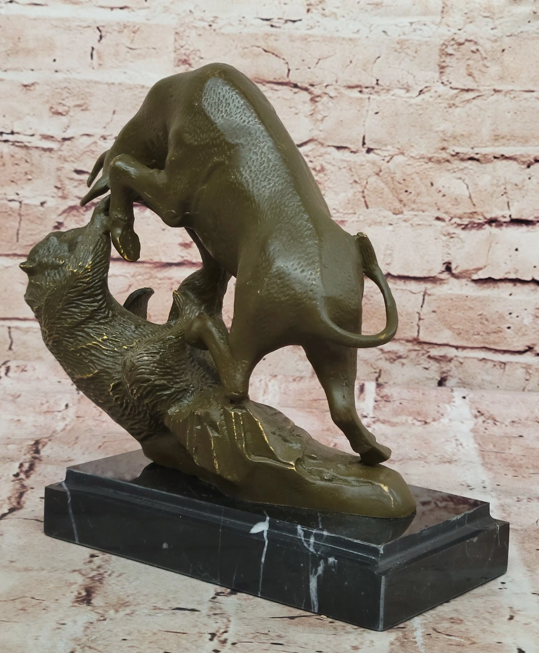 Bull and Bear Bronze Sculpture - Financial Market Symbol Animal Art - Image 6