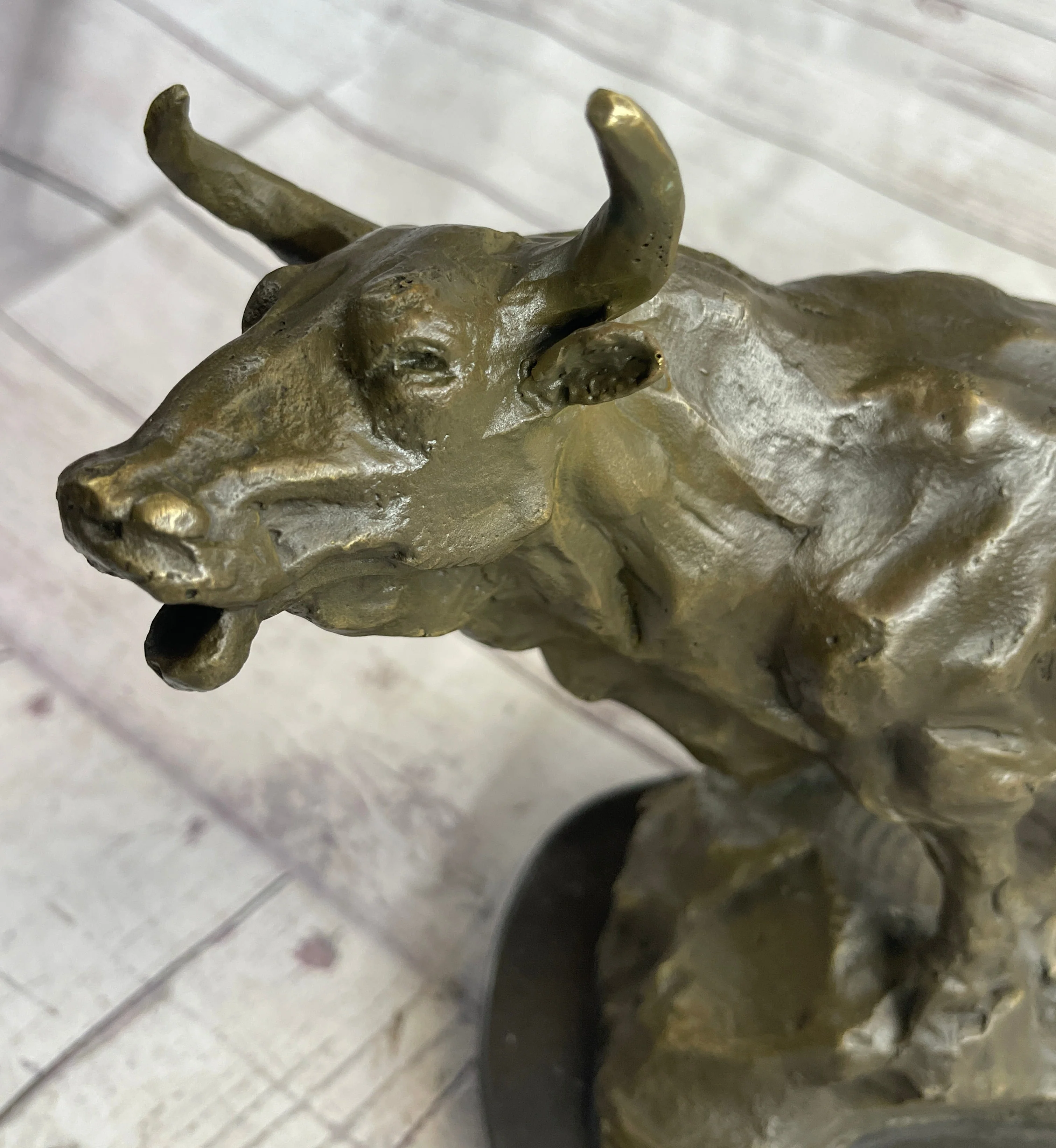 Bull Cow Cattle Farm Animal Bronze Metal Statue Sculpture on Marble Base - Image 7