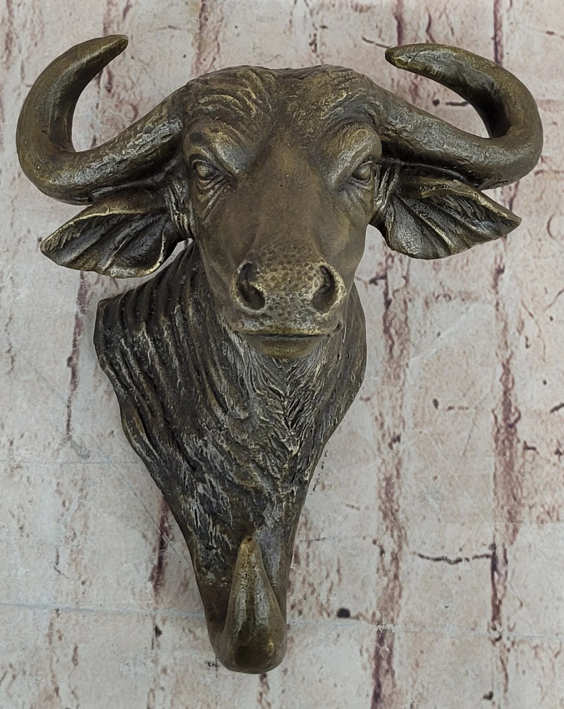 Bull Steer Buffalo Cow Cattle Bronze Metal Wall Mounted Head Original Signed Art - Image 3