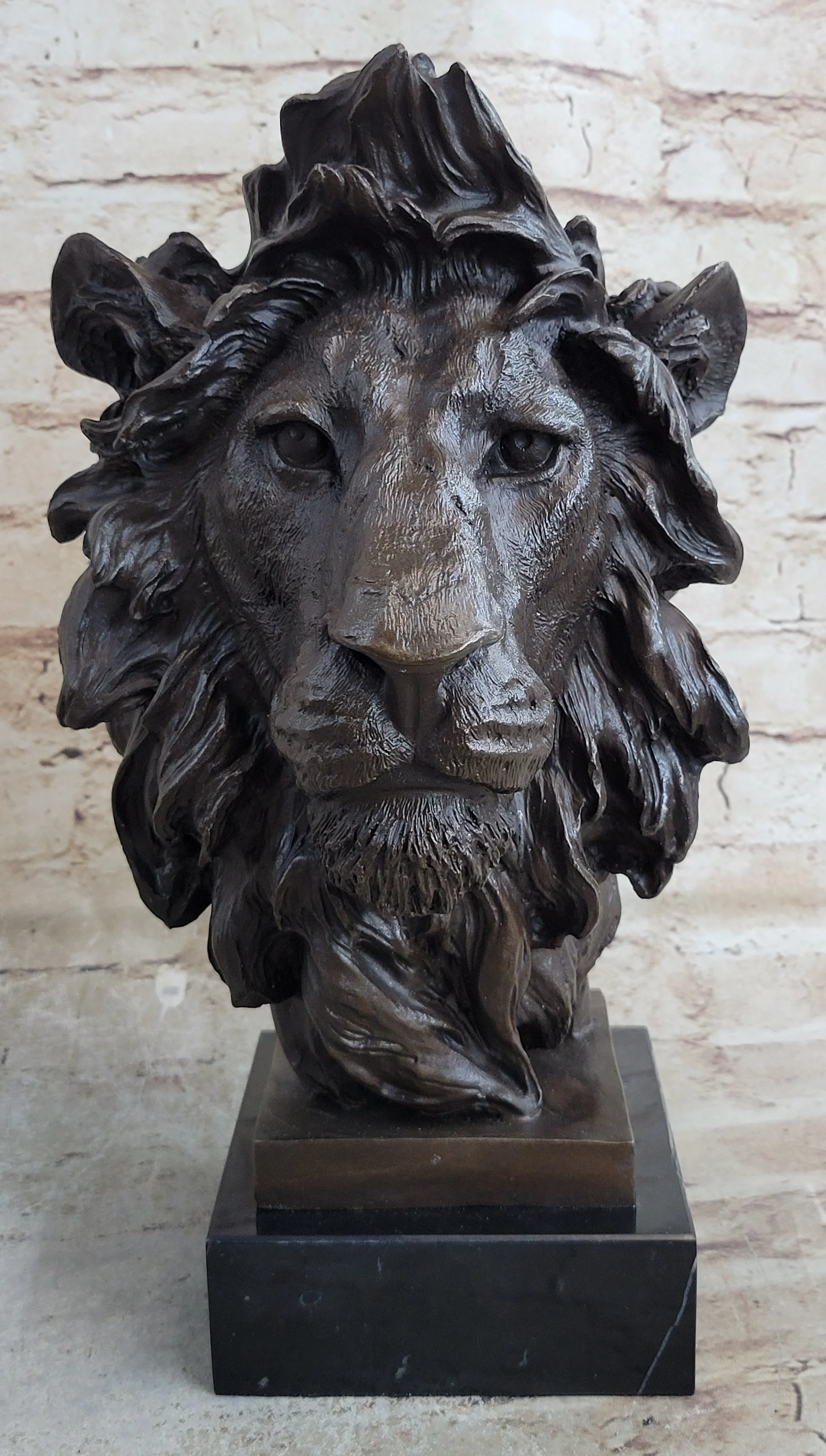 Bust Male Lion 100% Bronze Sculpture Statue Figurine Figure by Milo Art Deco NR - Image 4